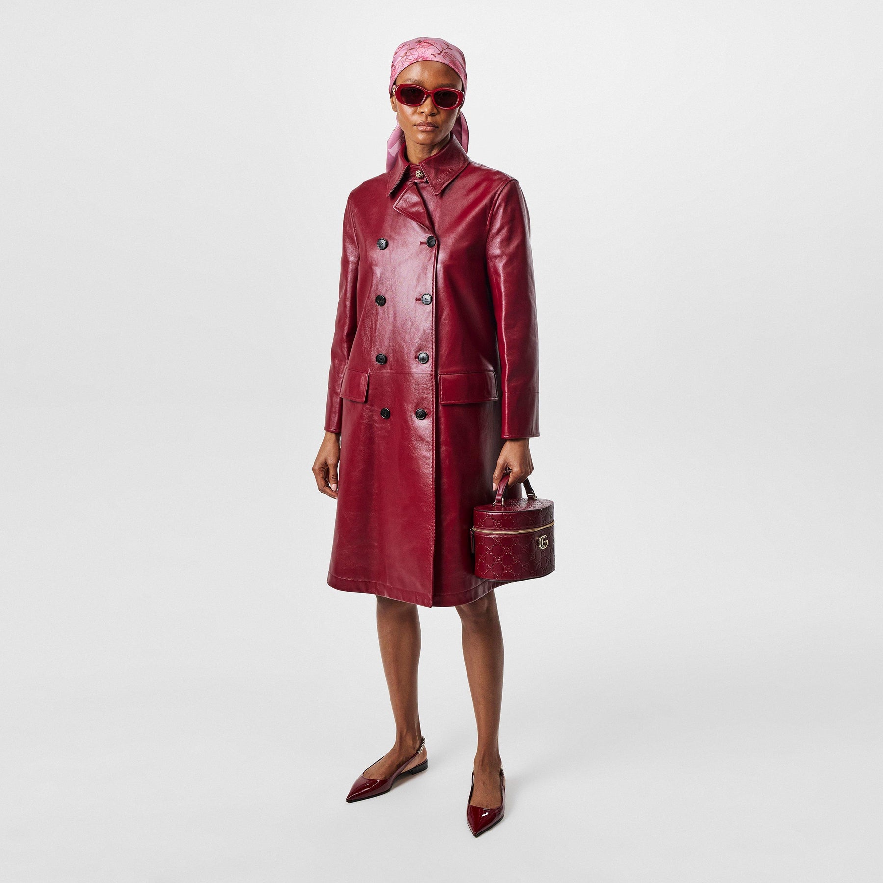 Shiny Leather Double-Breasted Coat