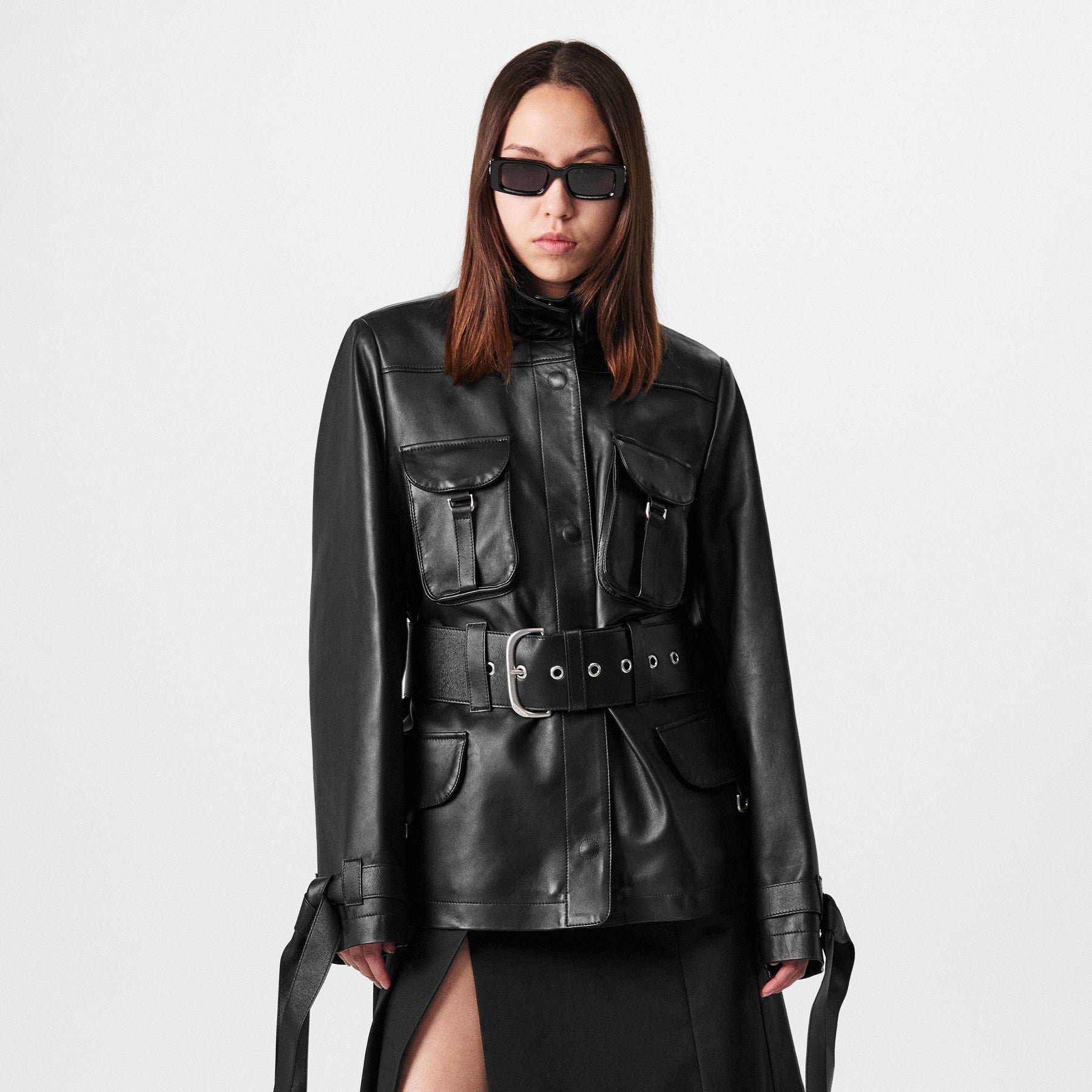 Cargo Belted Leather Jacket