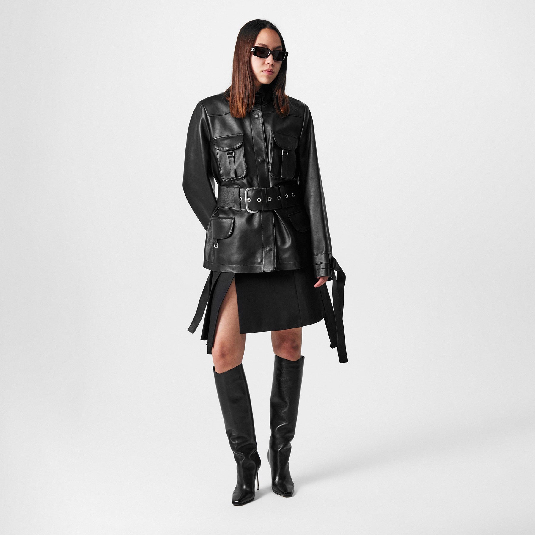Cargo Belted Leather Jacket