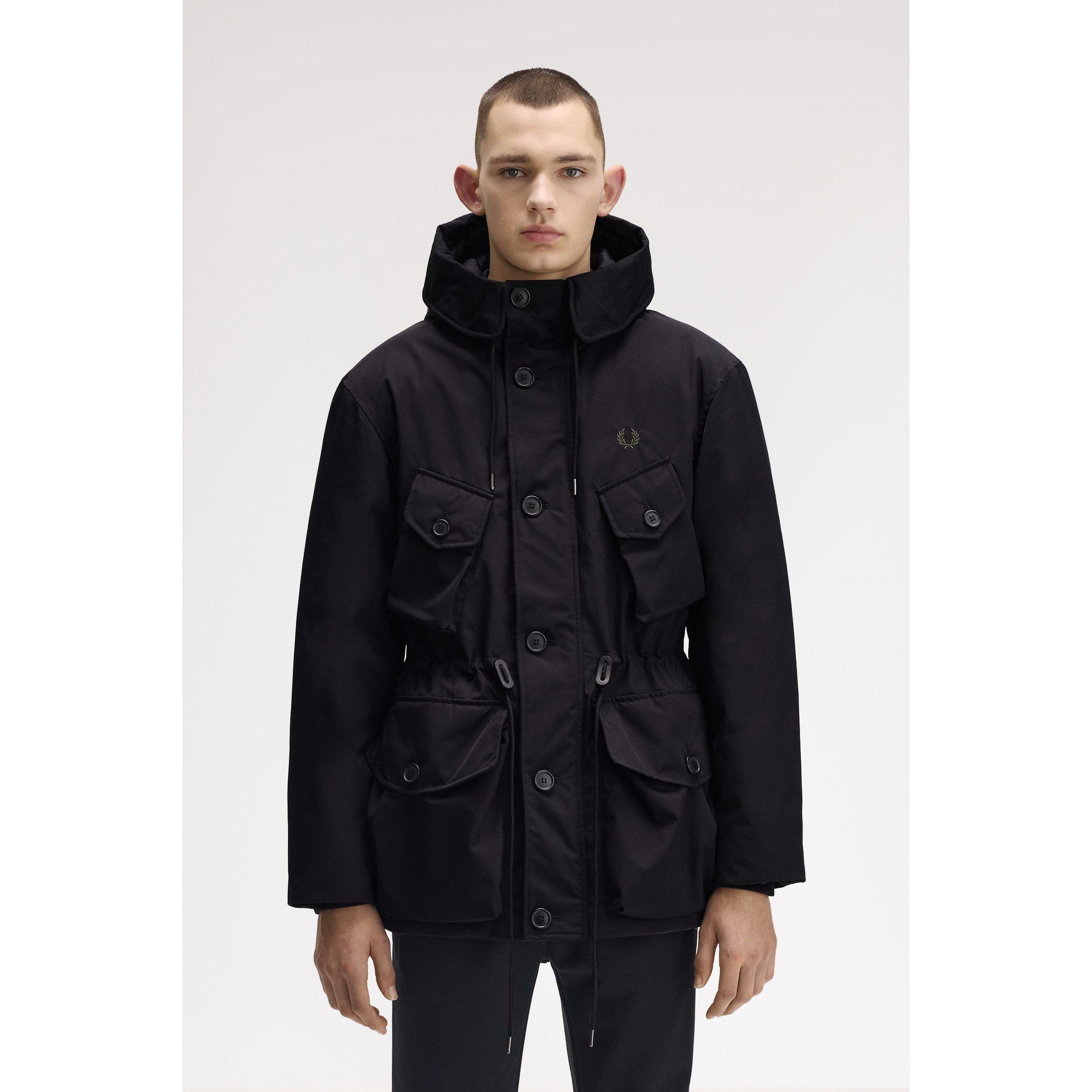 Patch Puffer Hooded Thigh Length Parka