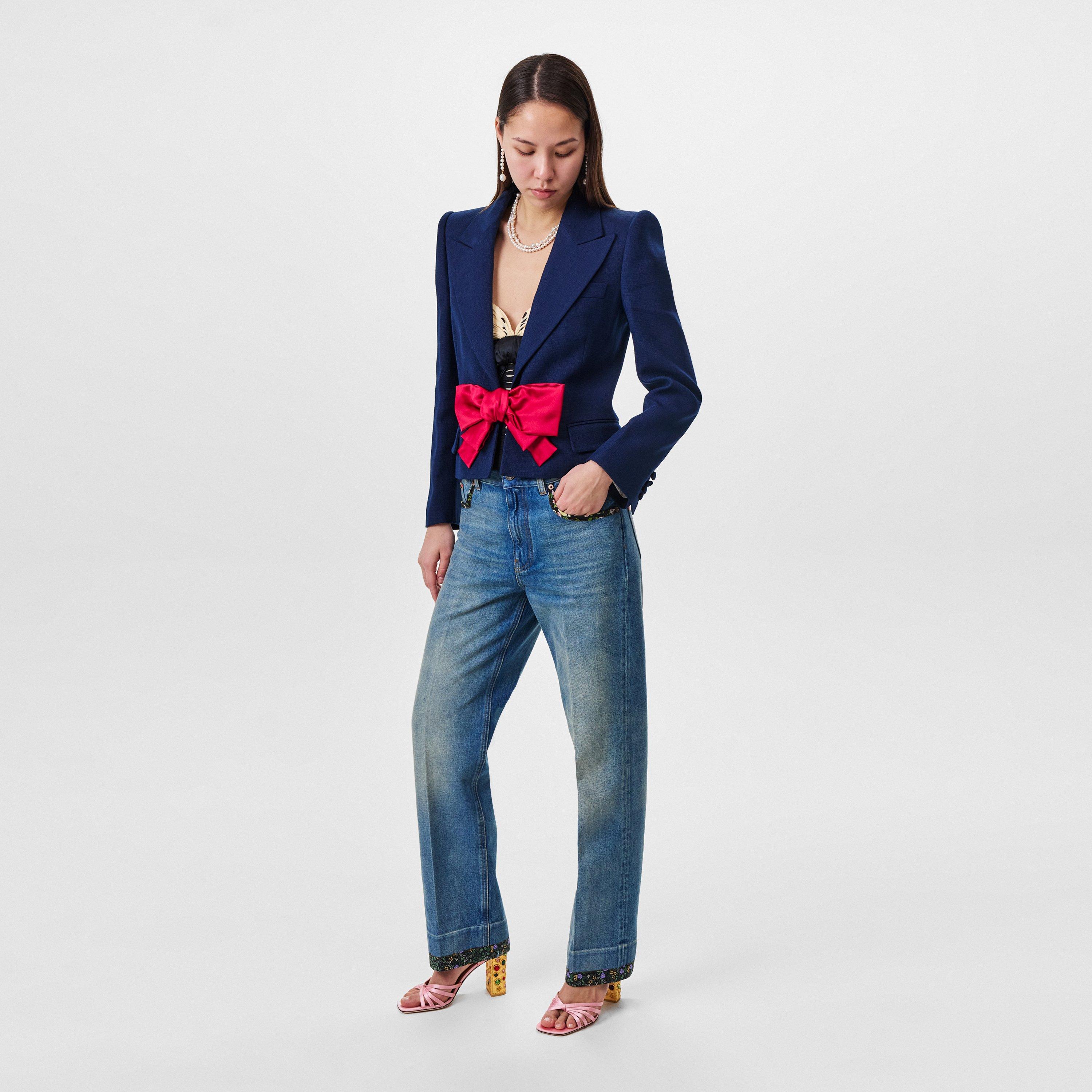 Bow Wool Long Sleeve Blazer