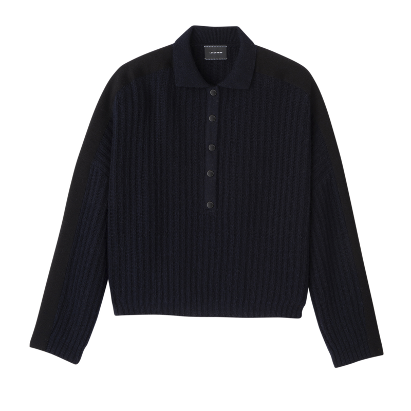 Polo collar jumper Navy - Knit