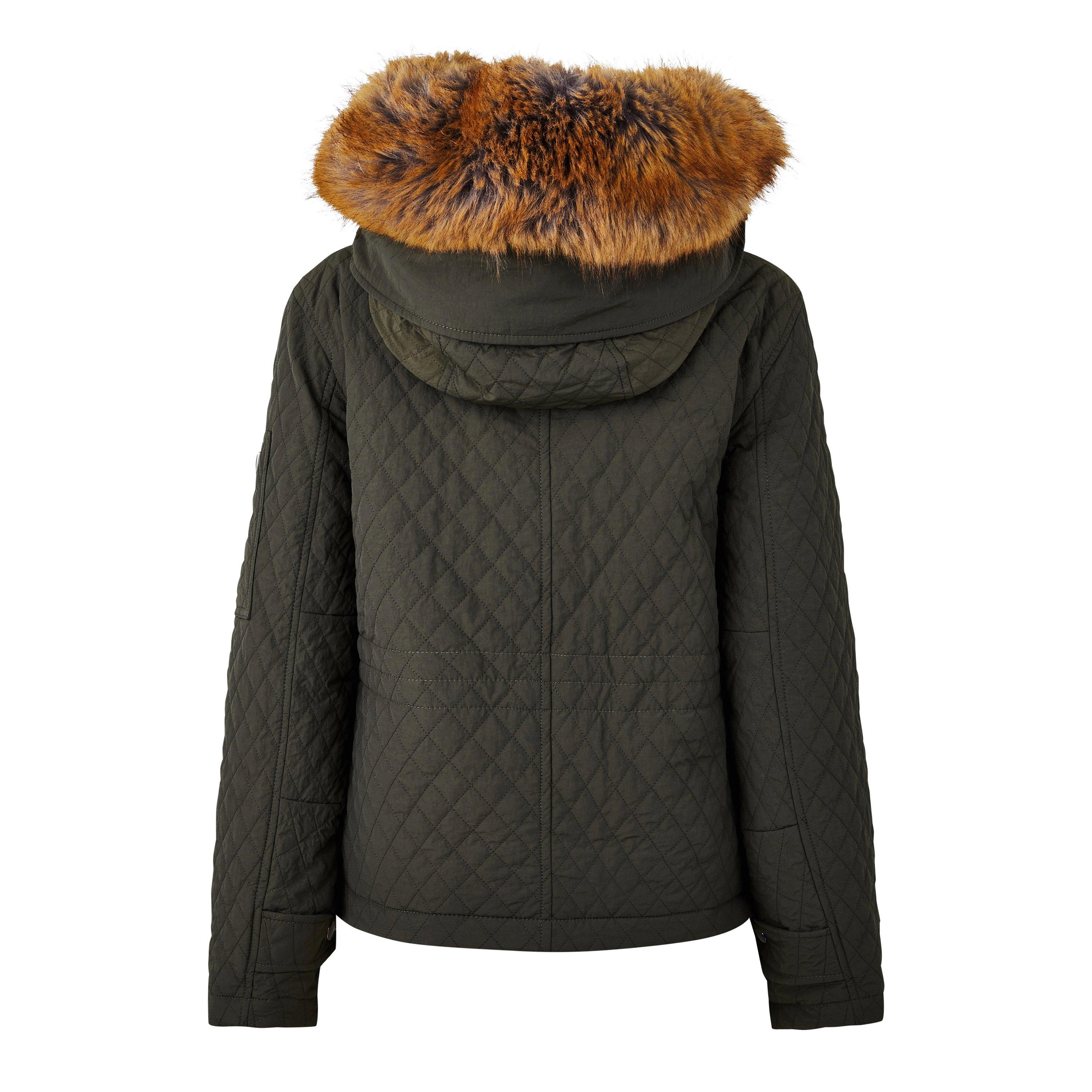 Equestrian Knight Detachable Faux-Fur Trim Hooded Long Sleeve Quilted Jacket