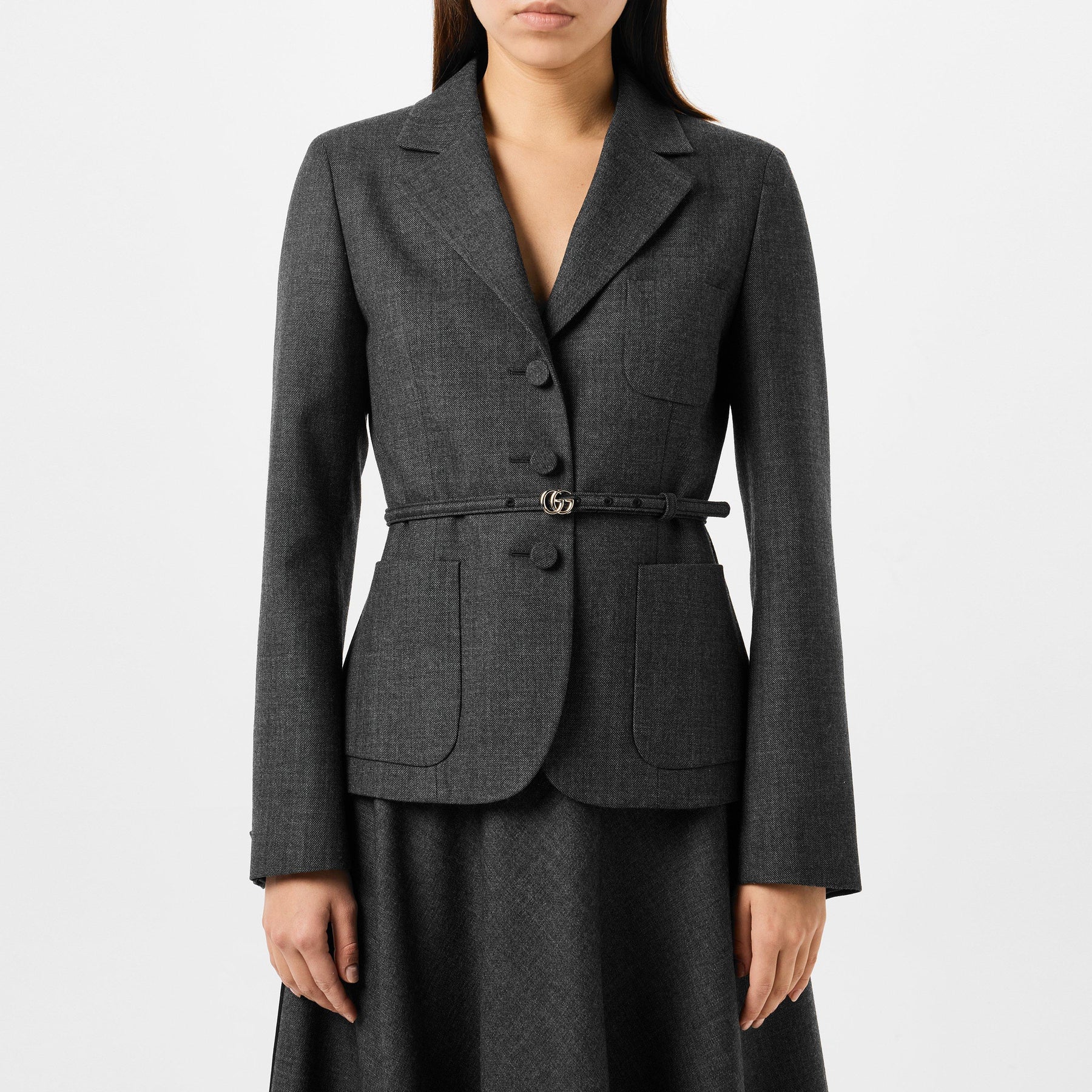 Women's Wool Single Breasted Belted Blazer