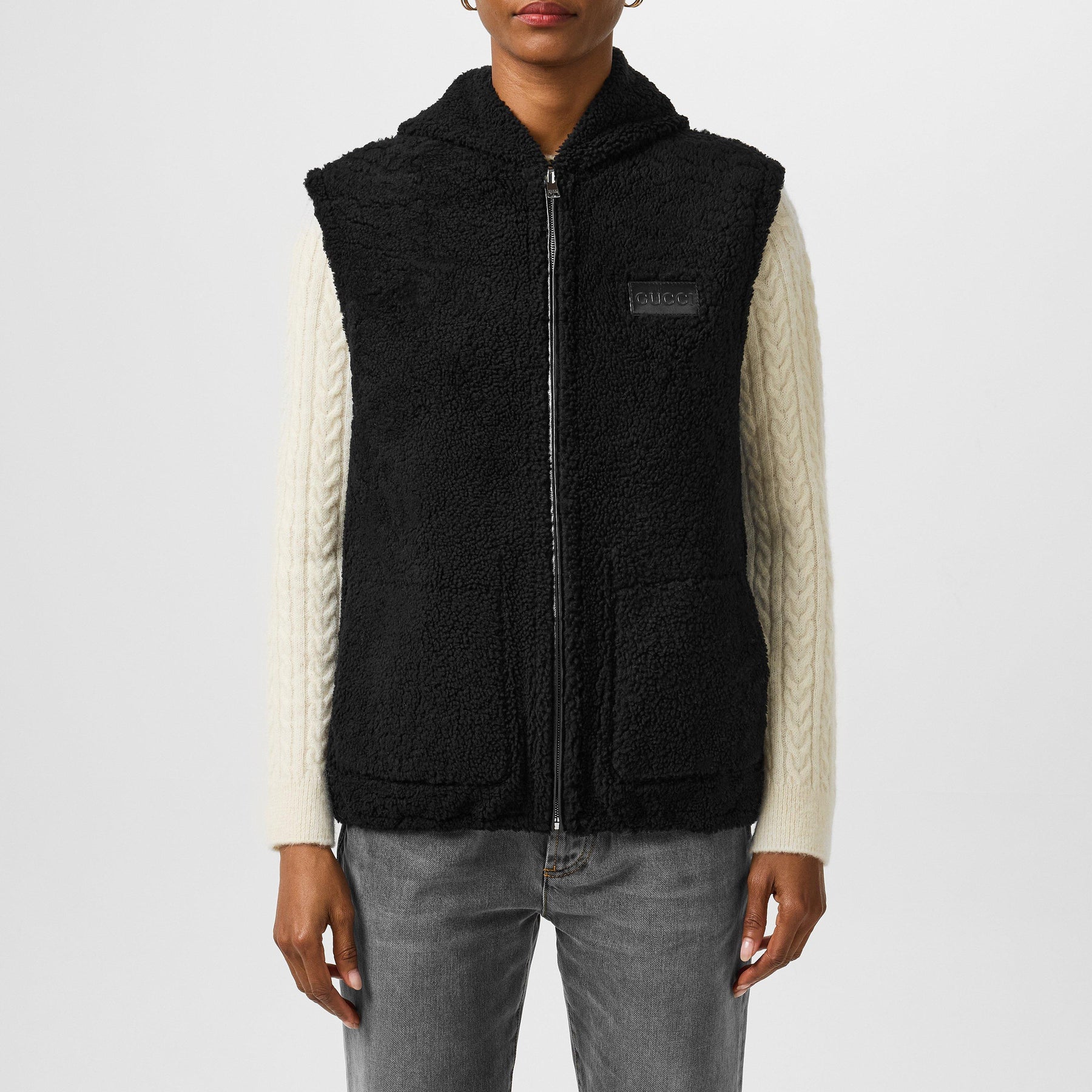 Women's Reversible Suede And Shearling Logo Gilet