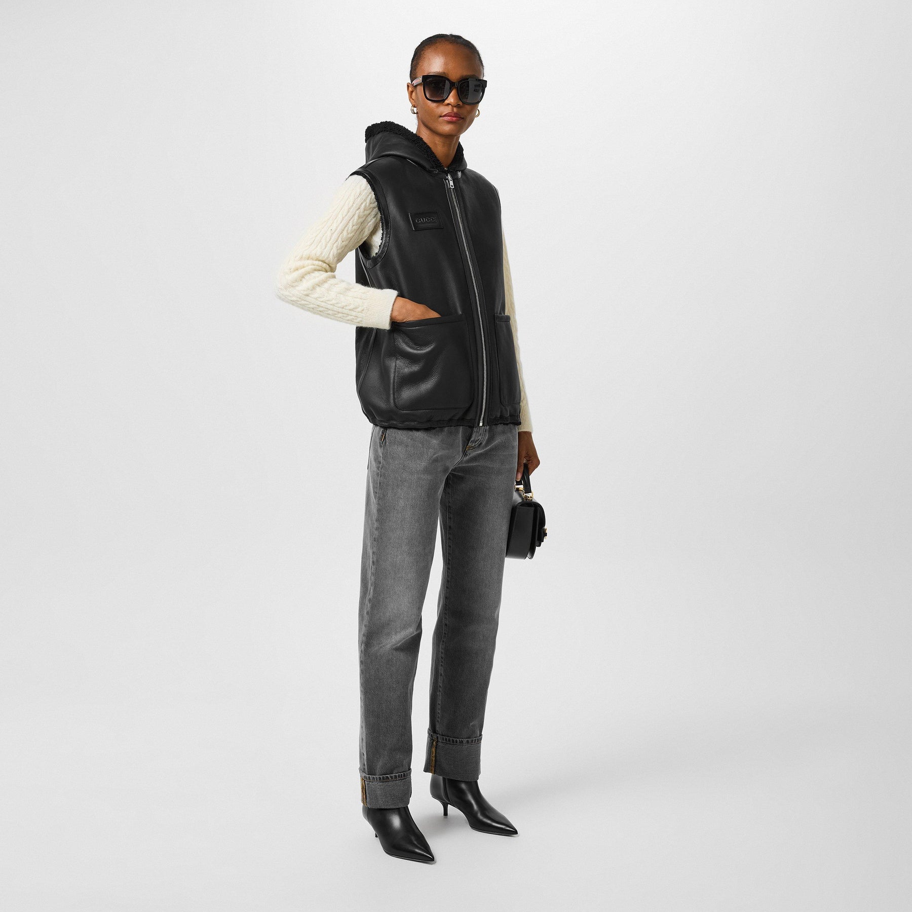 Women's Reversible Suede And Shearling Logo Gilet