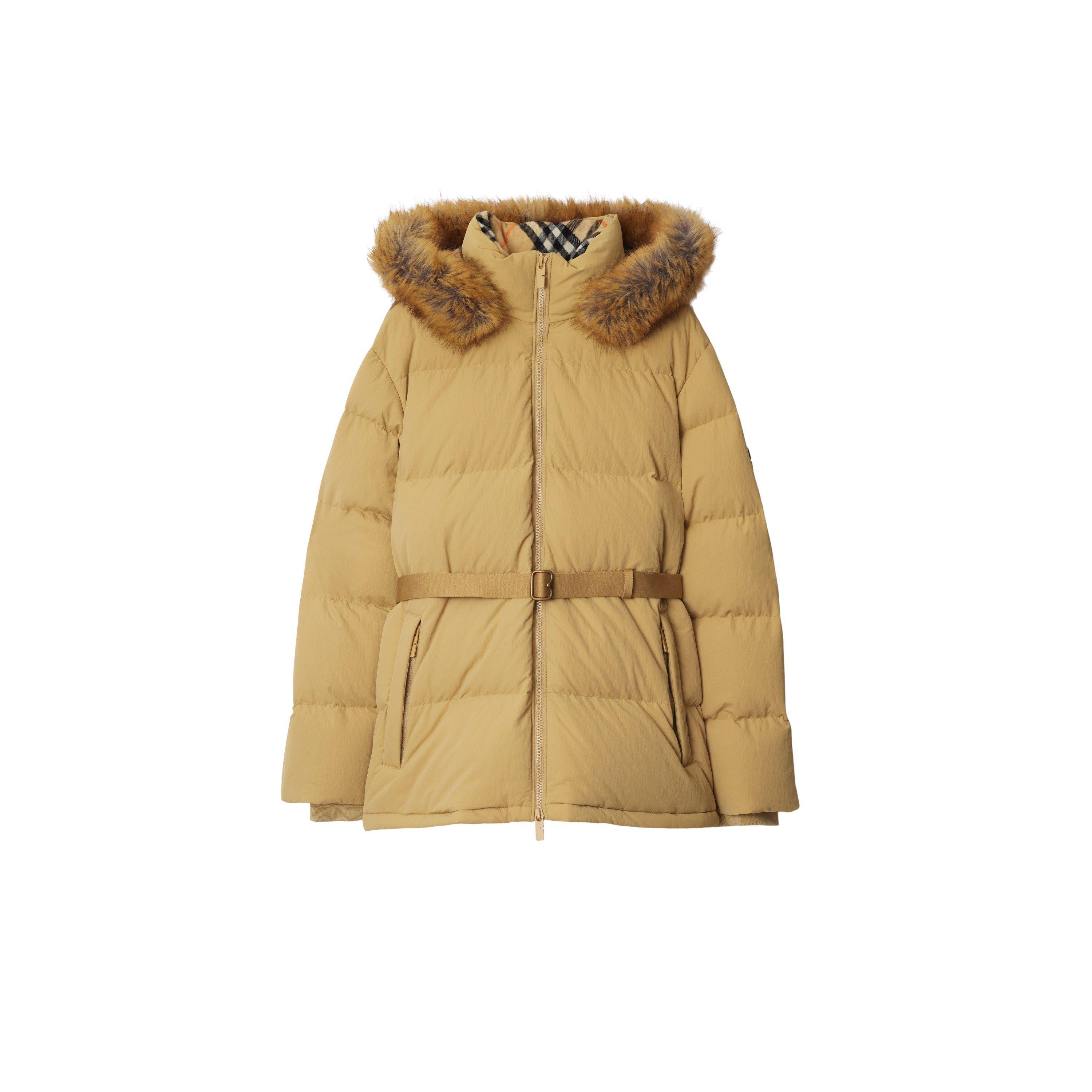 Water-Repellent Detachable Hood Faux-Fur Trim Short Puffer Jacket