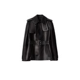 Studded Leather Trench Jacket