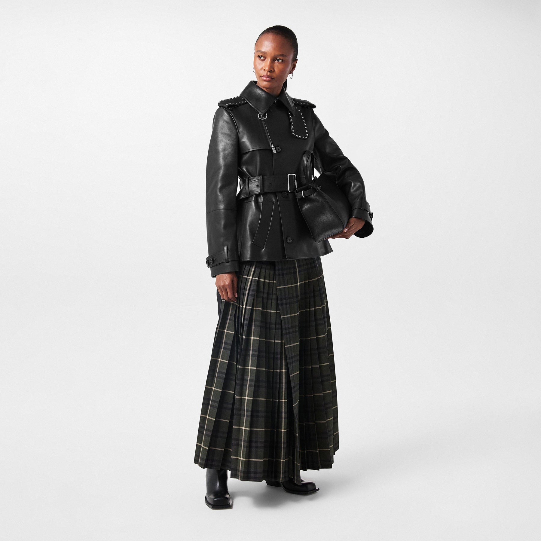 Studded Leather Trench Jacket