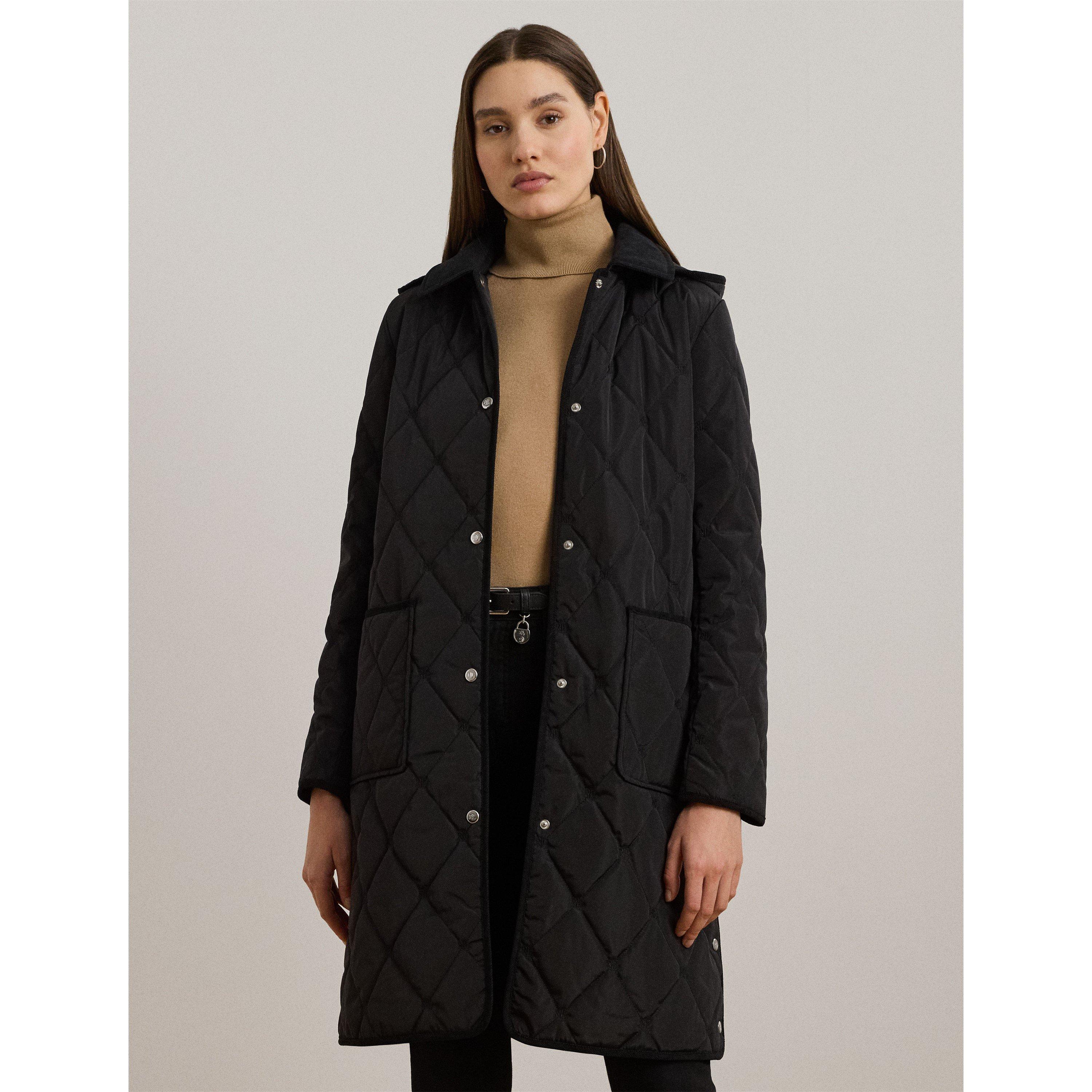 Corduroy Trim Quilted Detachable Hood Long Sleeve Short Puffer Jacket