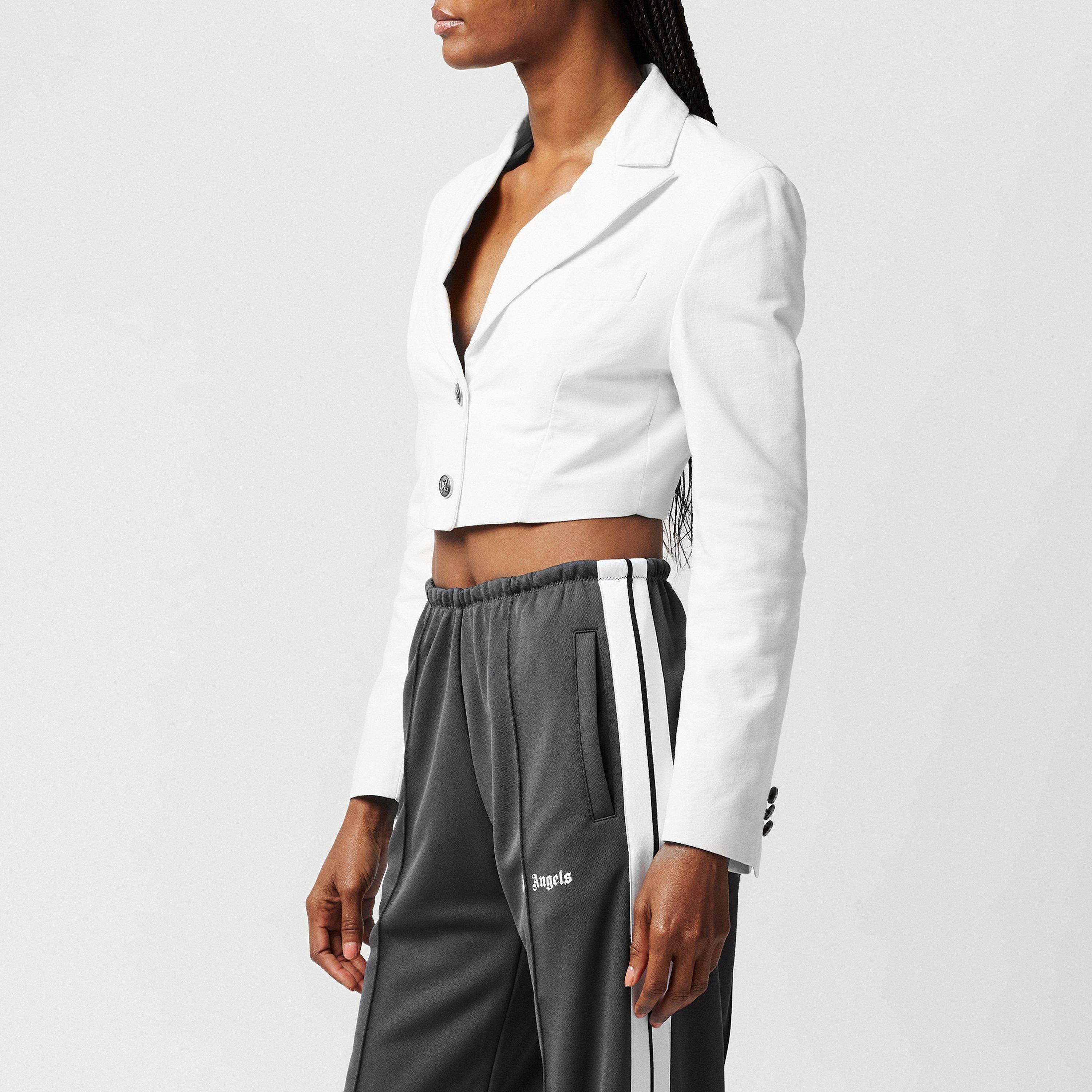 Cropped Cotton Long Sleeve Blazer