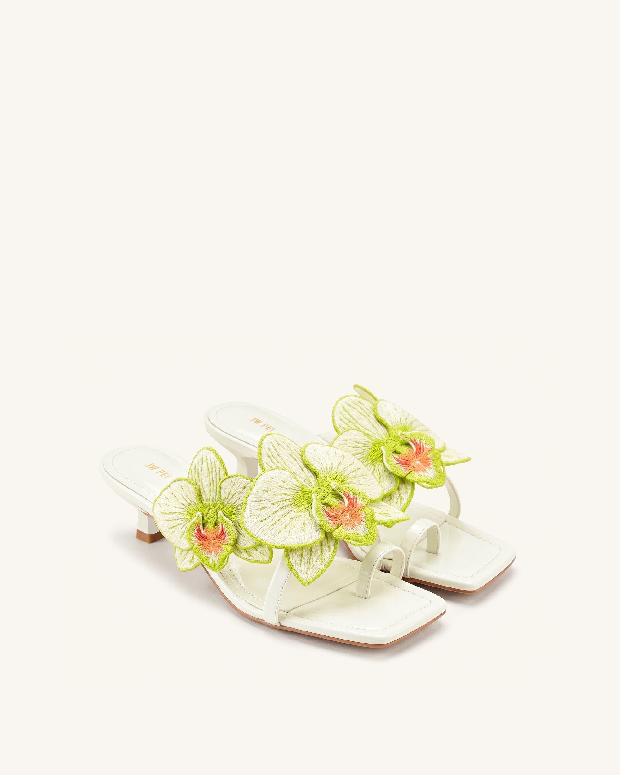 Serena Orchid Embroidered Toe Ring Heeled Sandals - Baby Pink