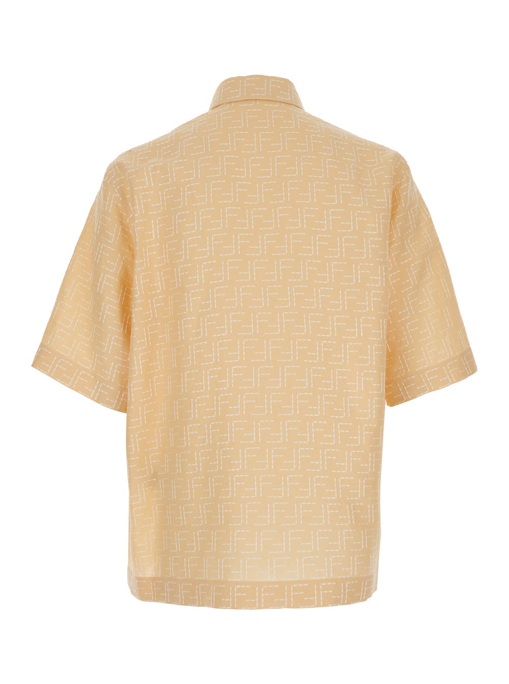 Fendi Yellow Shirt with Wide Short Sleeves and All-Over FF Motif in Linen Blend Man