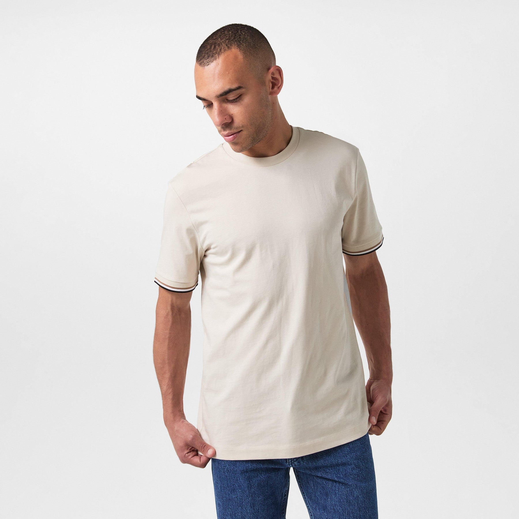 Men's Regular Fit Striped-Trim T-Shirt
