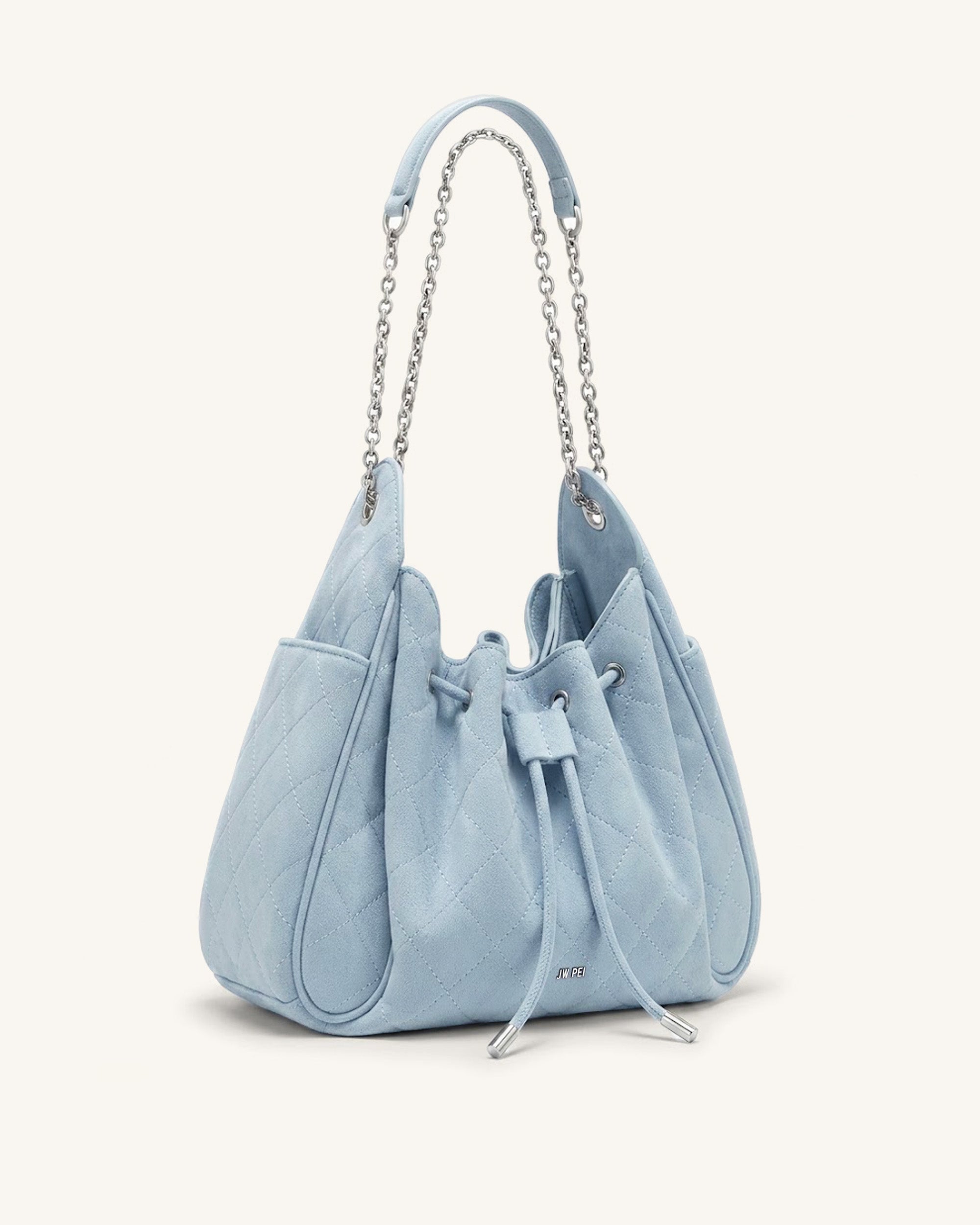 Rowan Faux Suede Quilted Chain Bucket Bag - Gray