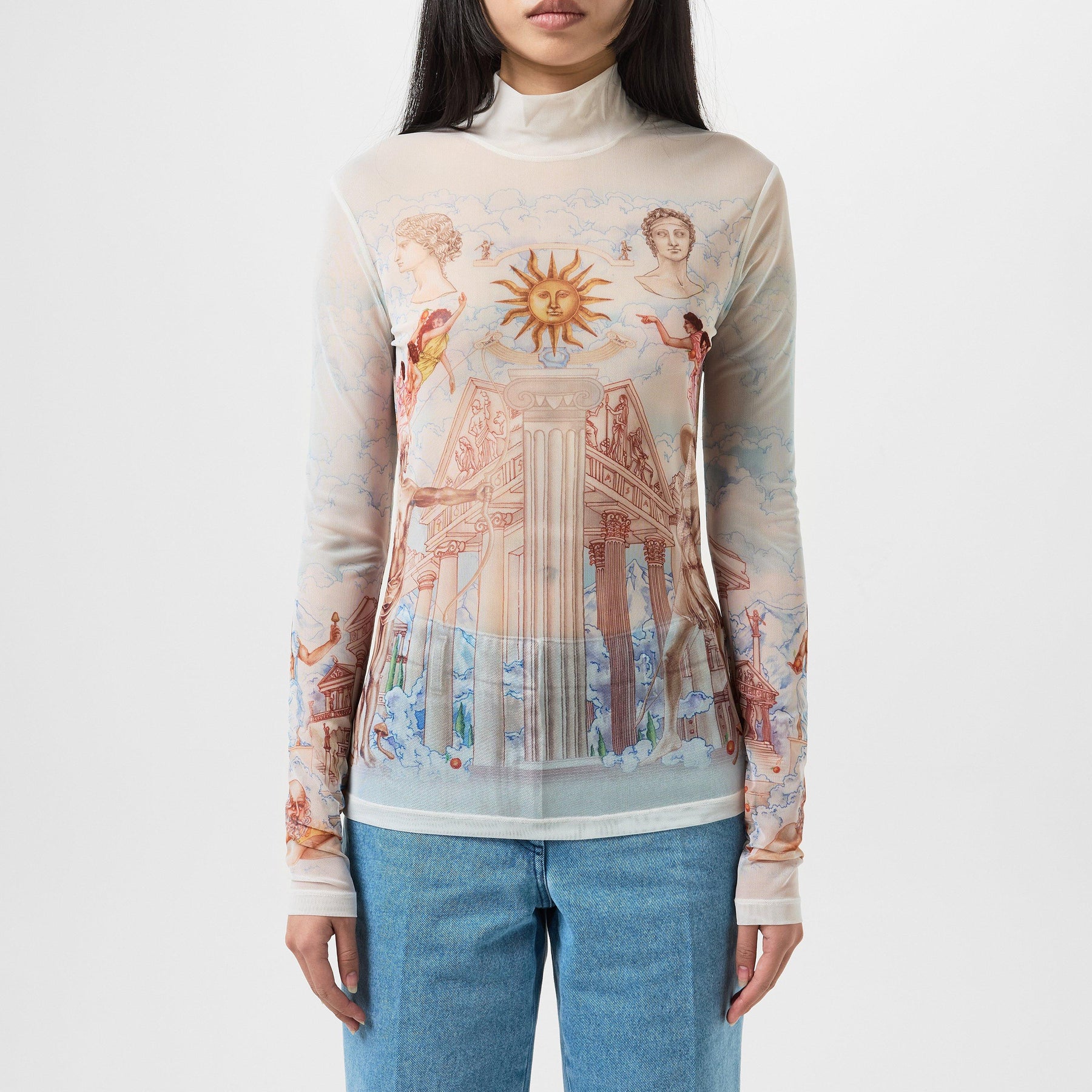Le Temple Du Savoir Printed Mesh Top