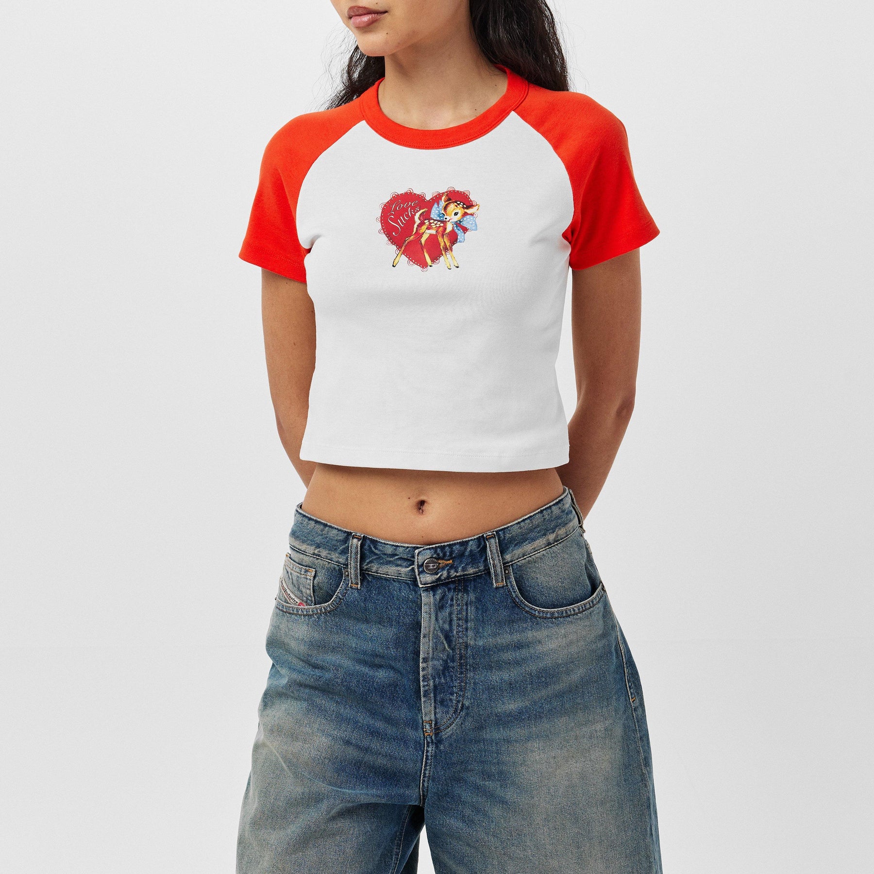 Deer Print Baby Tee Womens