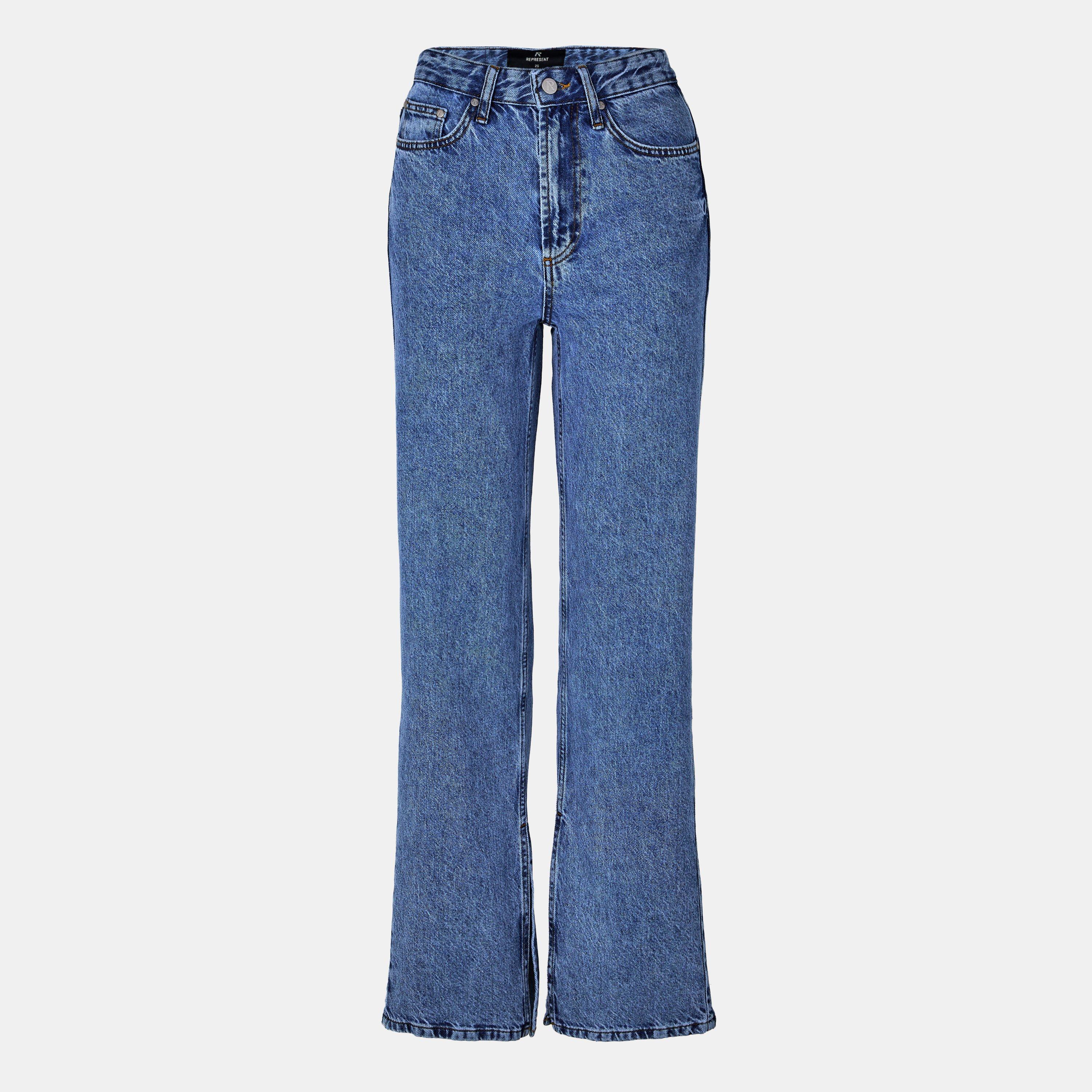 Mid Rise Cotton Full Length Straight Leg Jeans