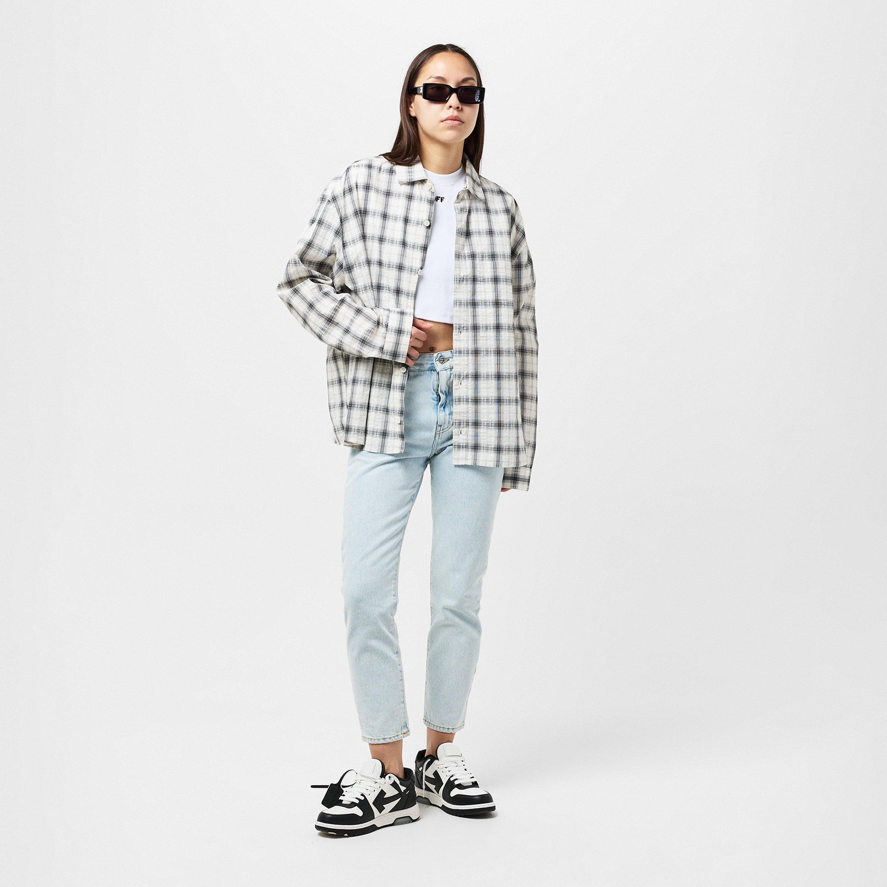 Straight Leg Cropped Logo Jeans