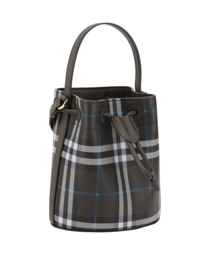 Stylish Check Bucket Bag with Drawstring Closure