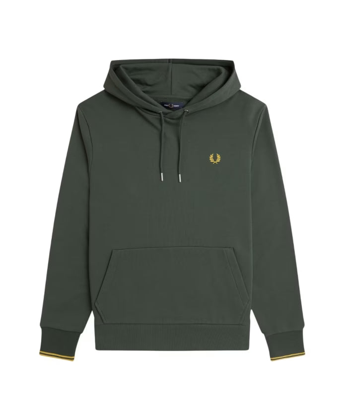 Fred Perry Green Hoodie with Double Stripe Detail