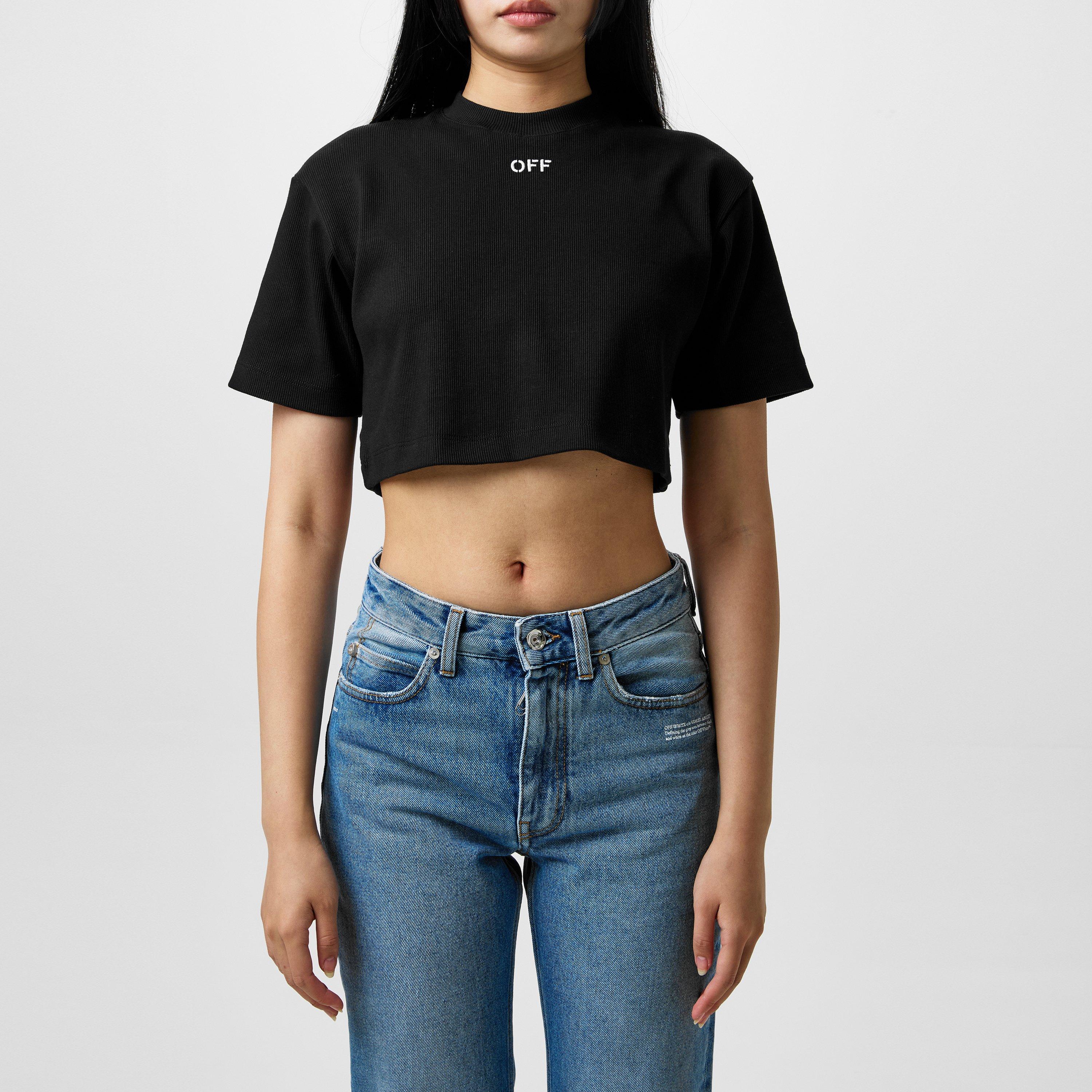 - Stamp Rib Cotton Short Sleeve Slim Fit Cropped Crop Top