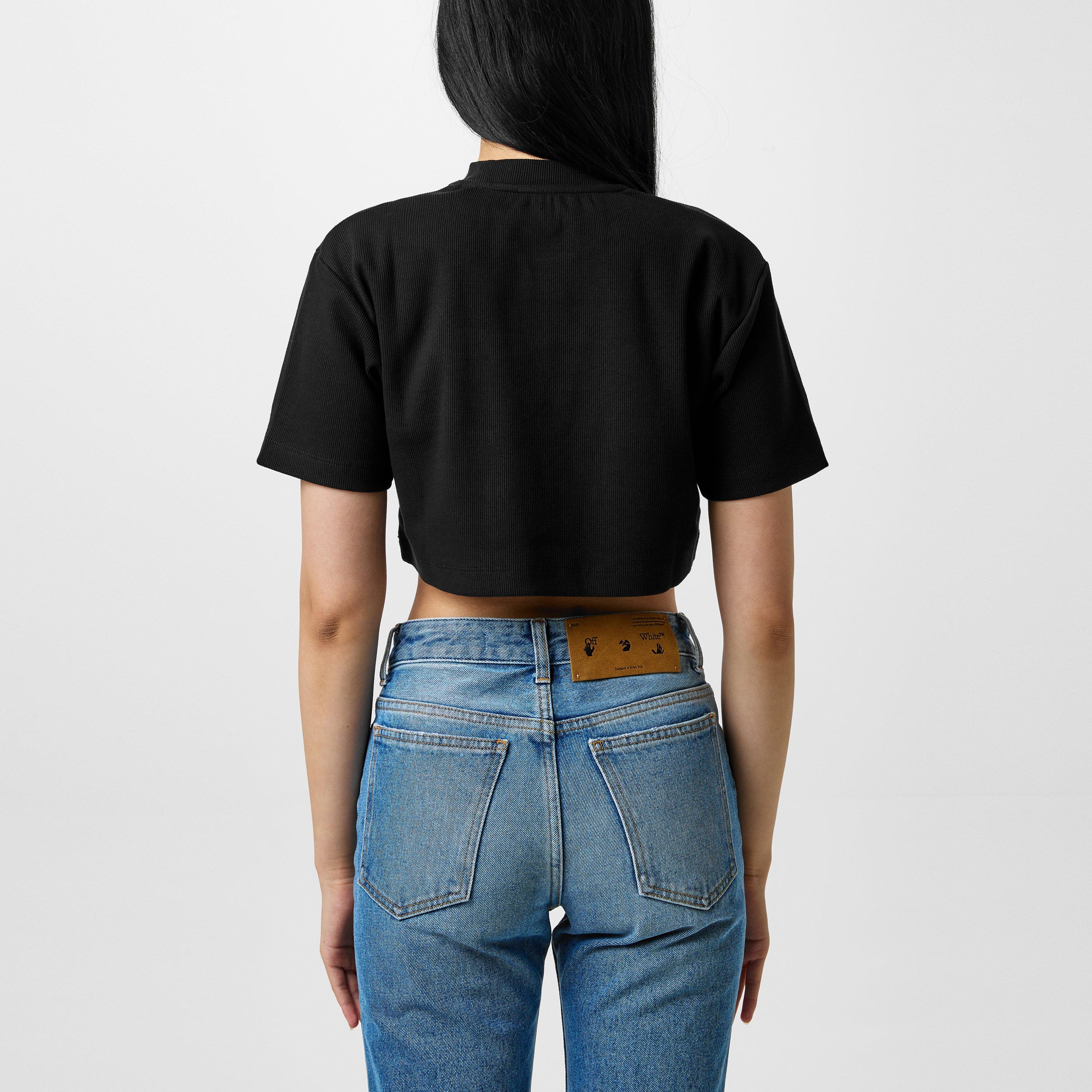 - Stamp Rib Cotton Short Sleeve Slim Fit Cropped Crop Top