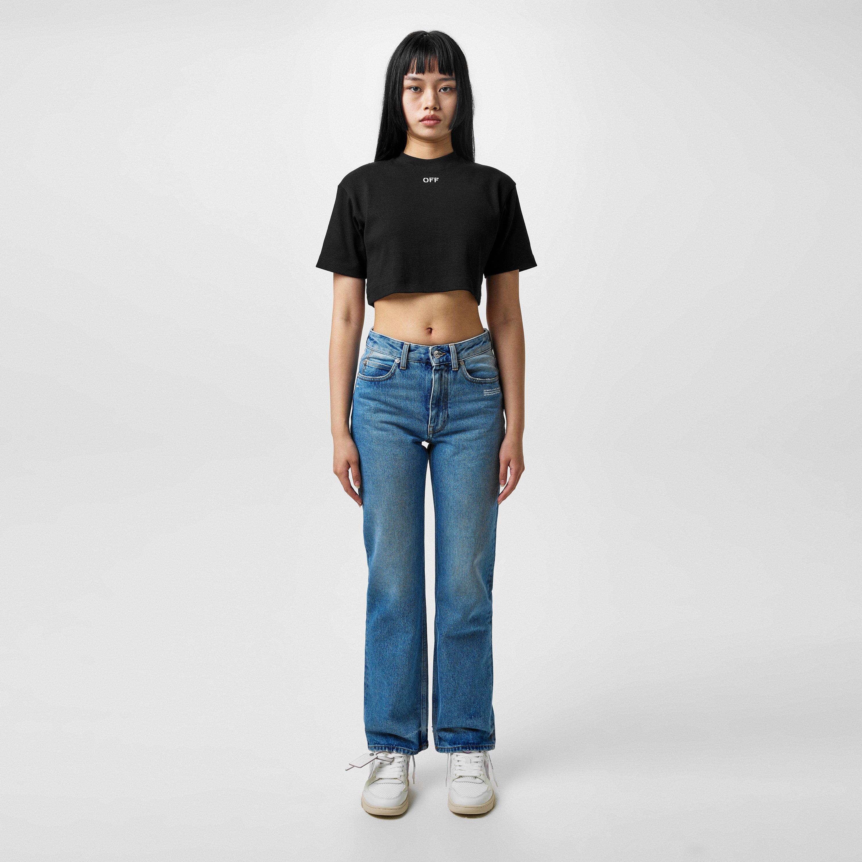 - Stamp Rib Cotton Short Sleeve Slim Fit Cropped Crop Top