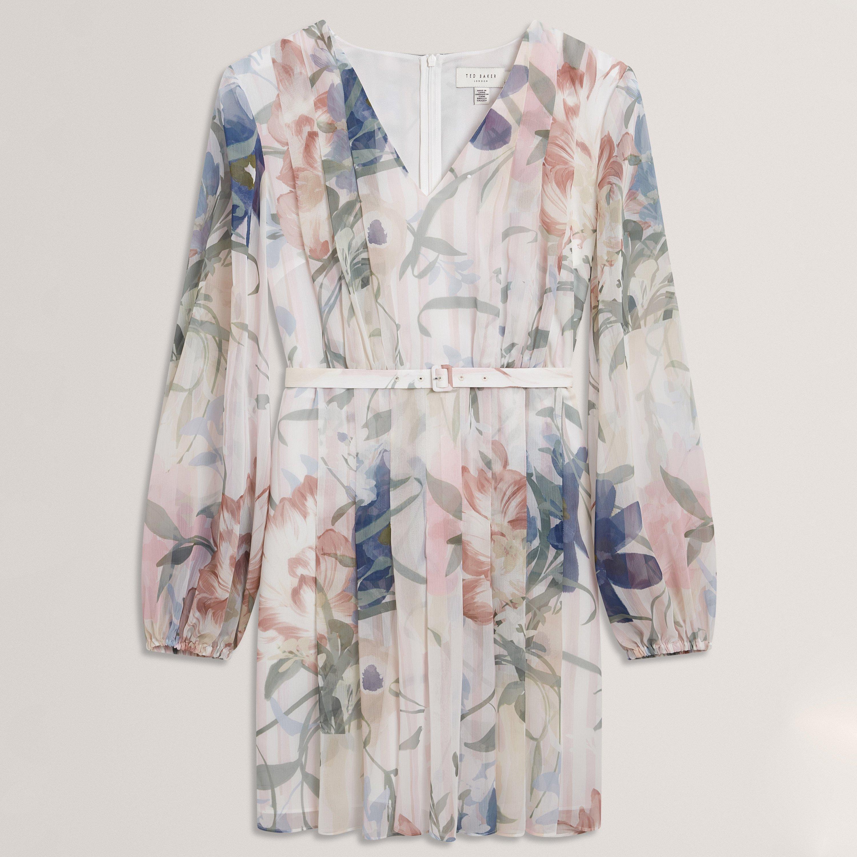 Ted Baker Floral Pleated Long Sleeve Mini Dress