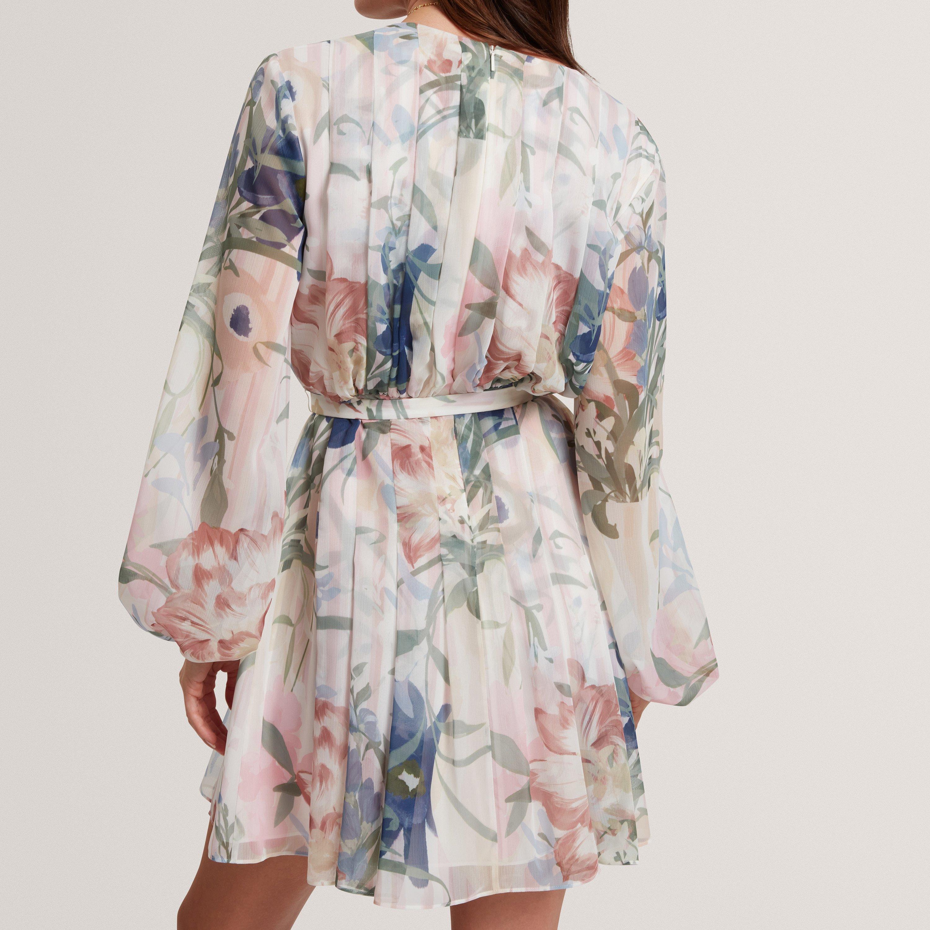Ted Baker Floral Pleated Long Sleeve Mini Dress