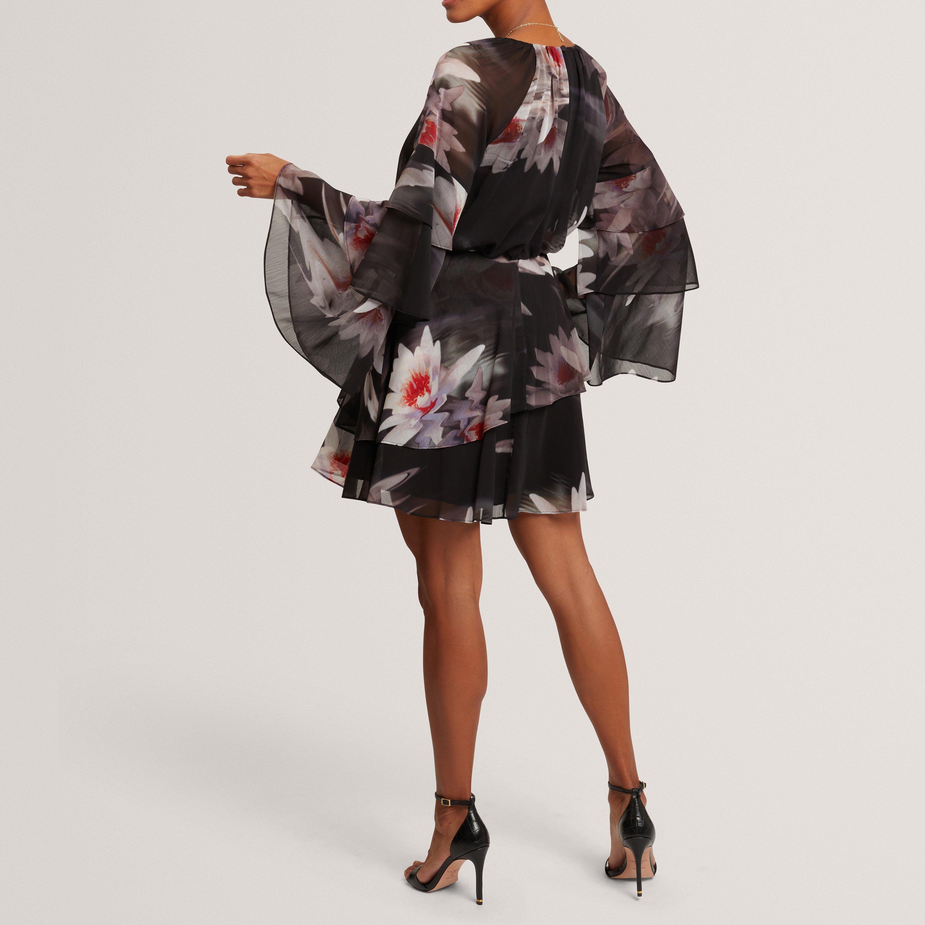 Ted Baker Lily Print Frilled Long Sleeve Mini Dress