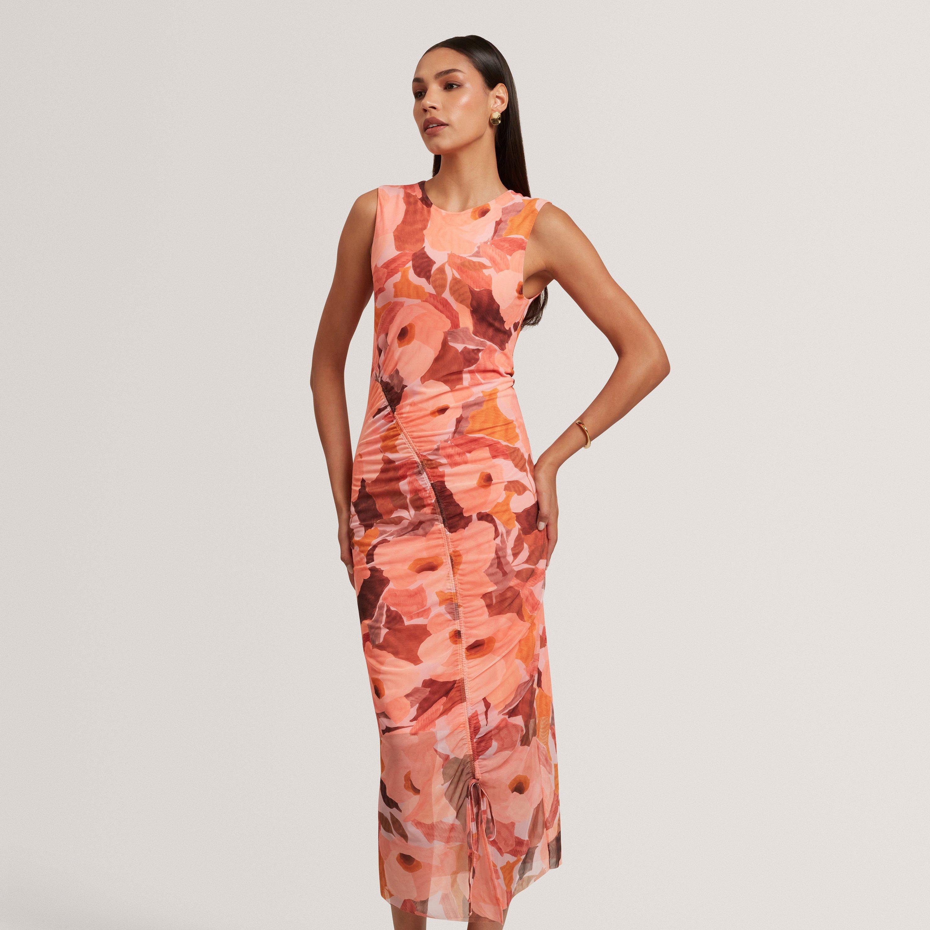 Garden Print Sleeveless Mesh Bodycon Dress