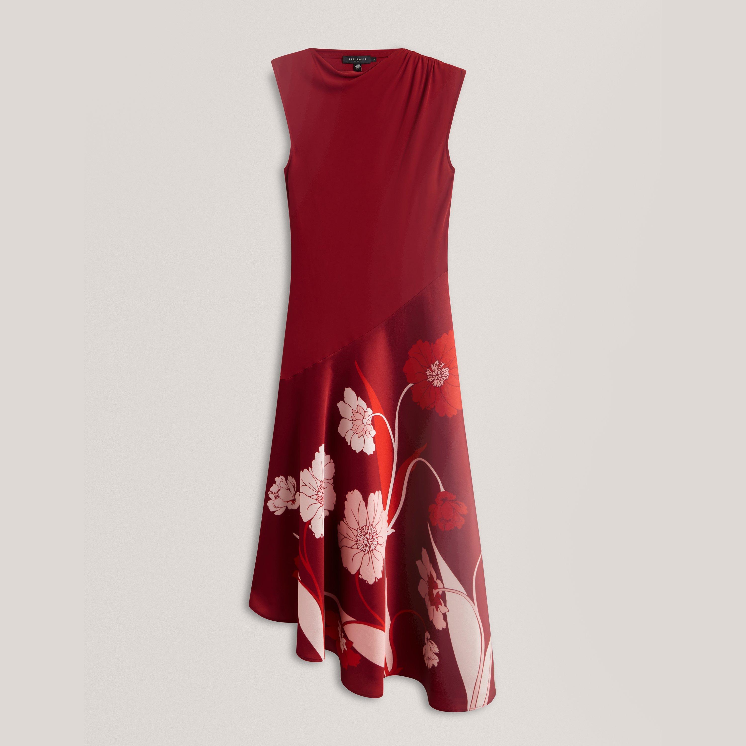 Printed Jersey Midi Dress With Satin Skirt