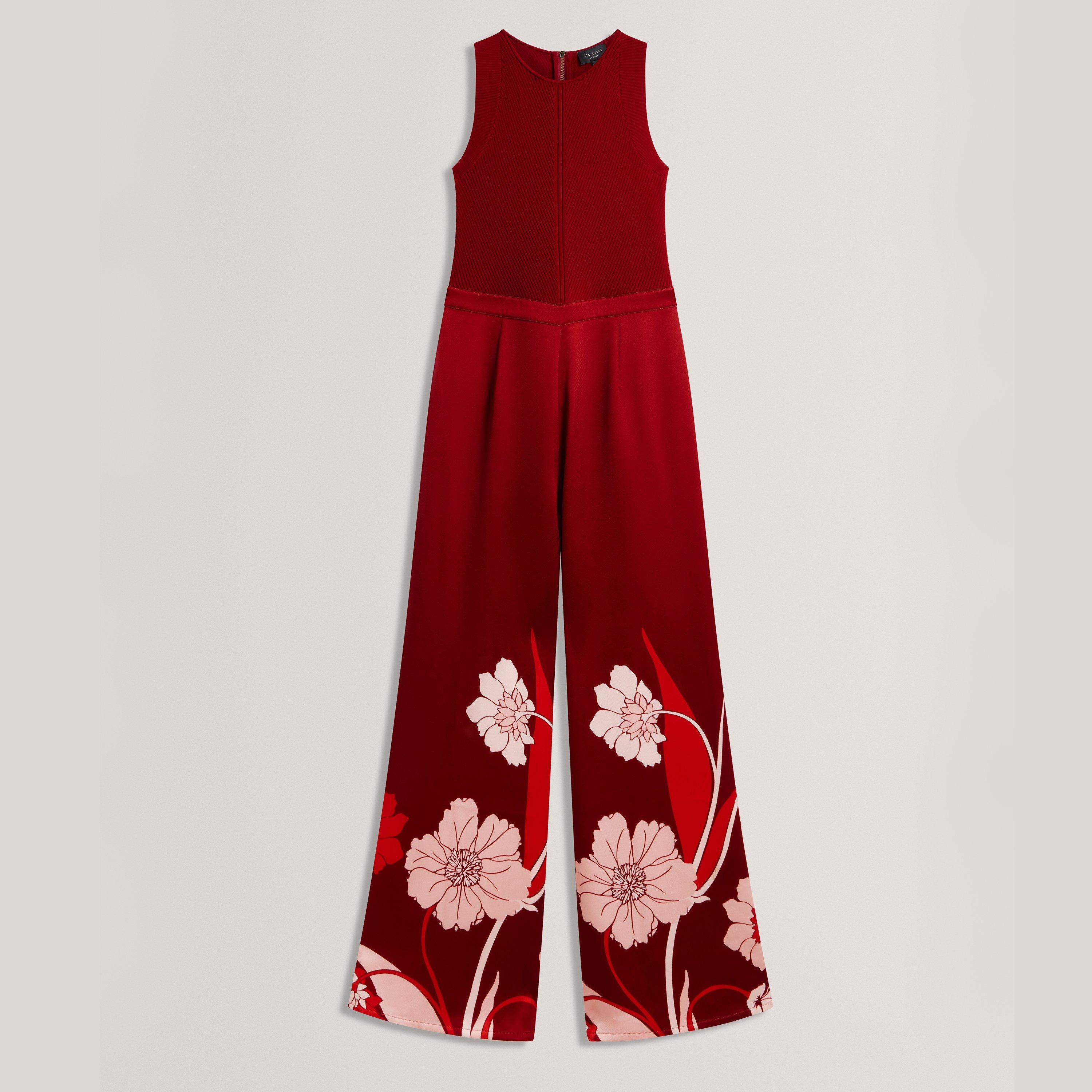 Knit Bodice Floral Printed Trouser Jumpsuit