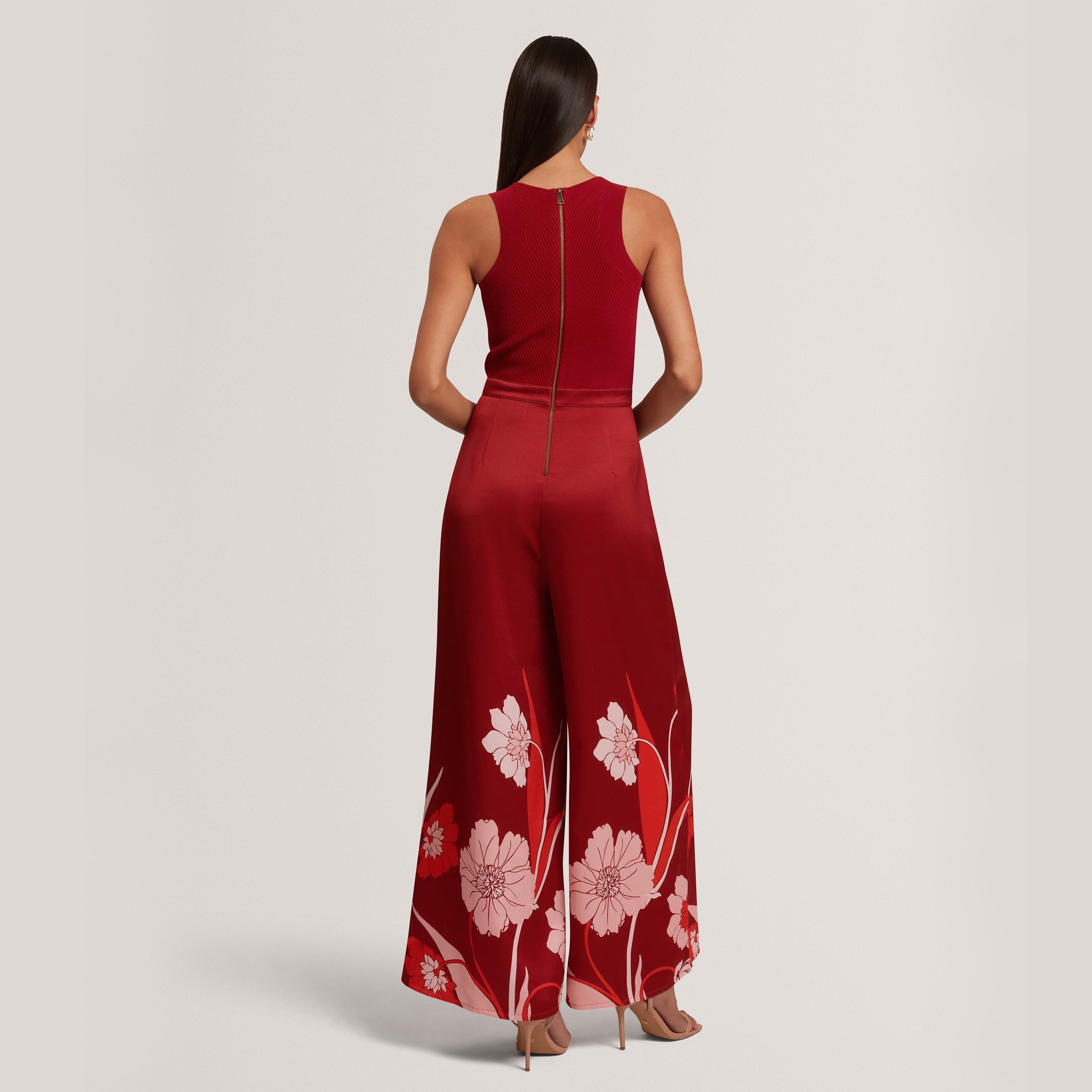 Knit Bodice Floral Printed Trouser Jumpsuit