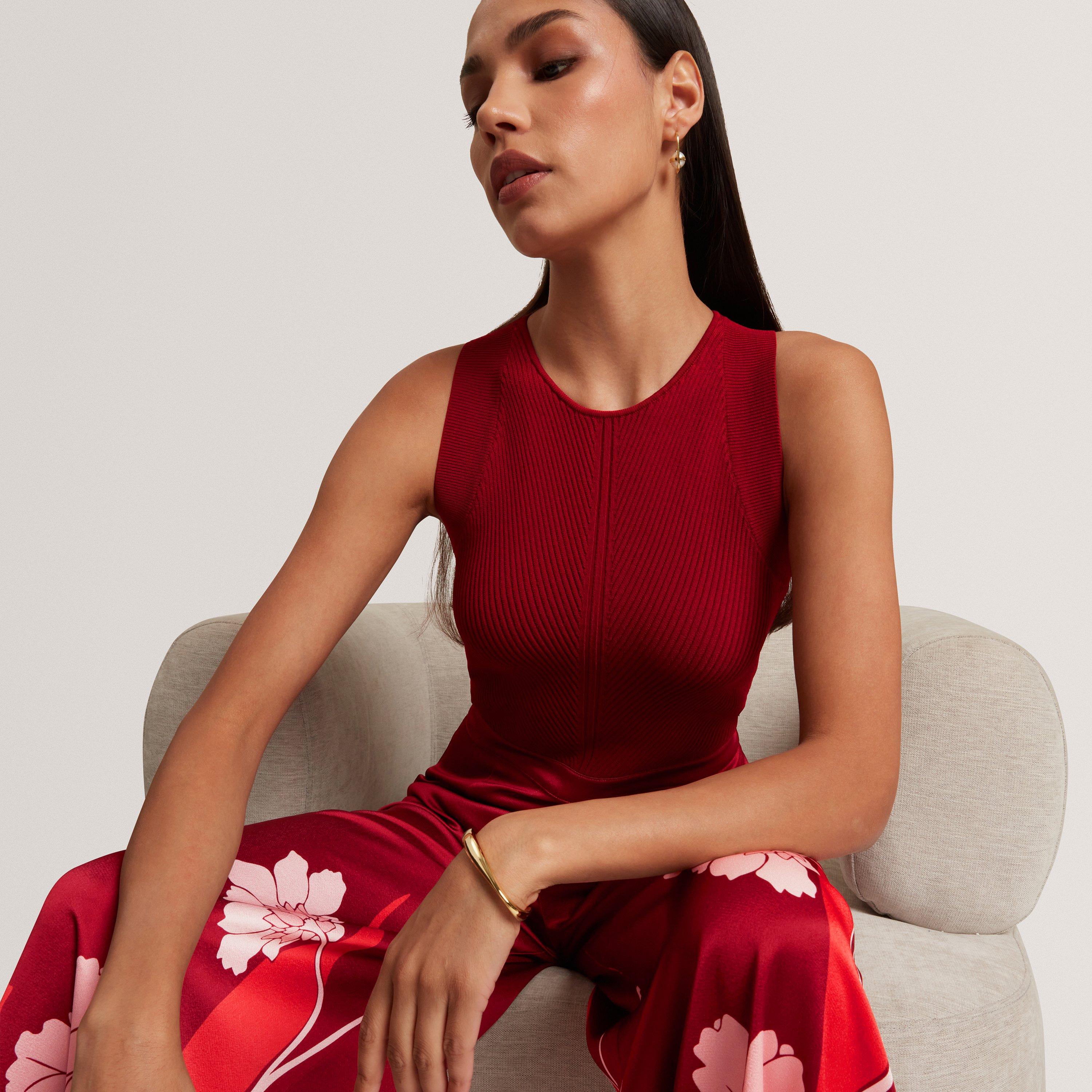 Knit Bodice Floral Printed Trouser Jumpsuit