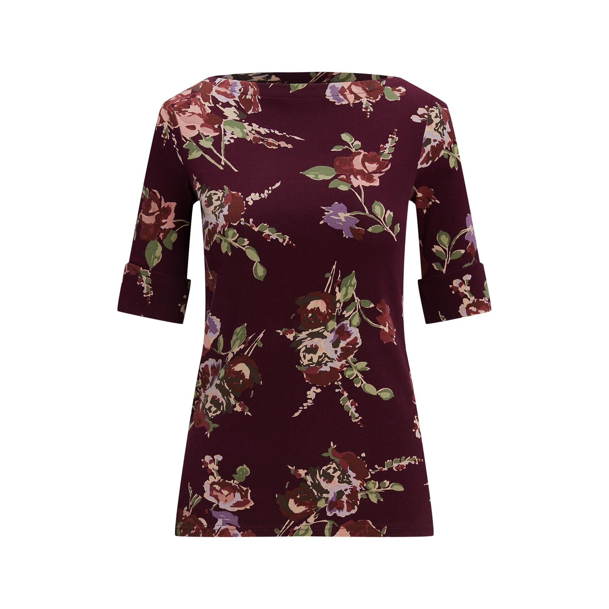 Floral Stretch Boatneck T-Shirt