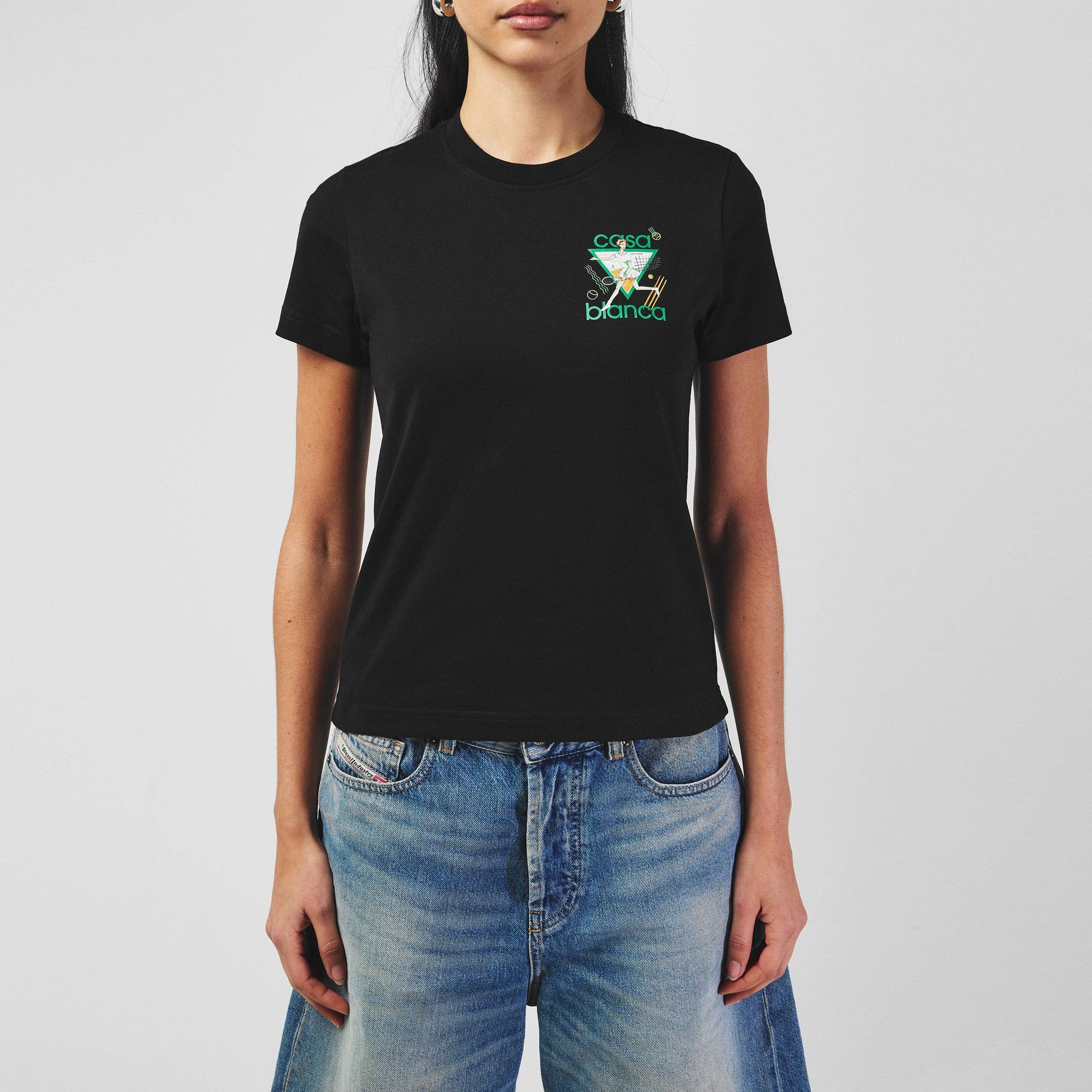 Women's Logo Cotton Cropped Tennis T-Shirt