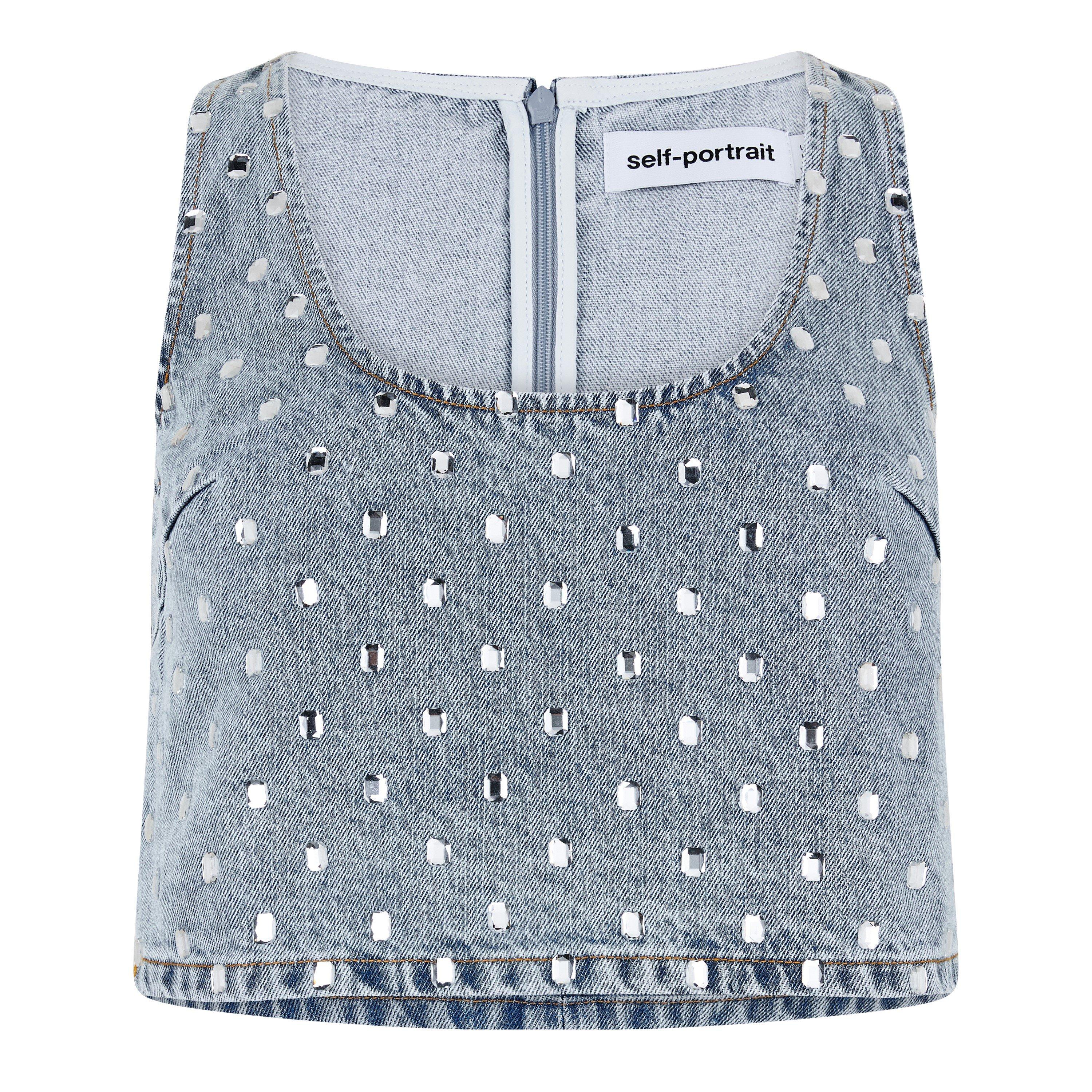 Rhinestone Denim Strappy Crop Top
