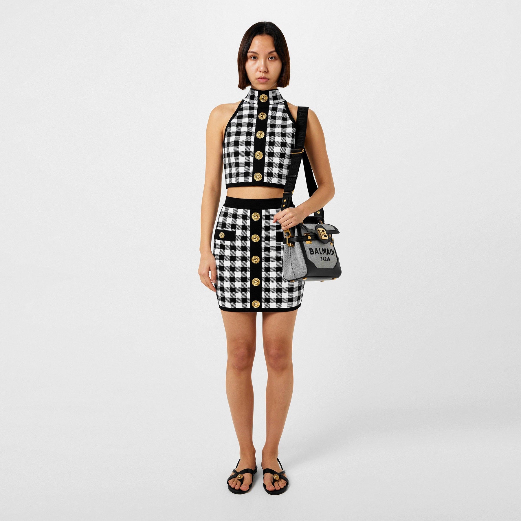 Fine Gingham Knit Tank Top