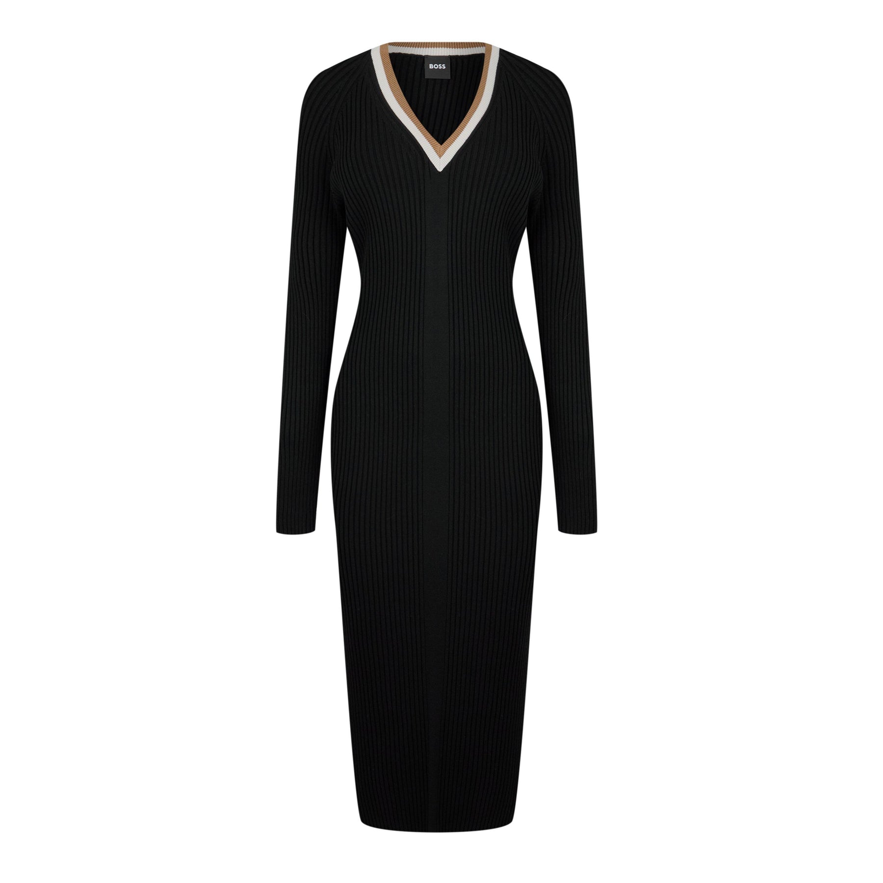 Women's Ribbed V-neck Knitted Dress