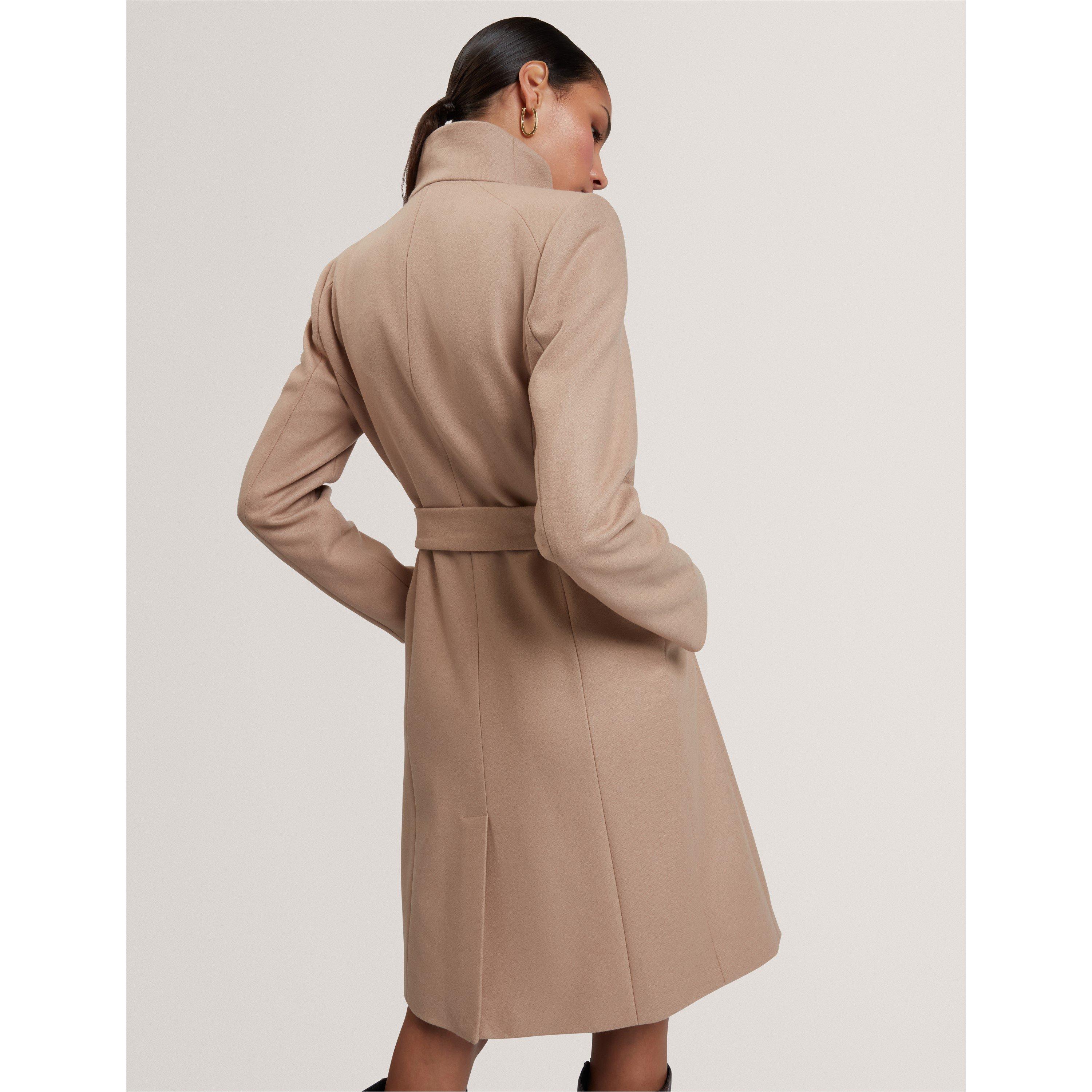 Rose Belted Midi Wool Long Sleeve Coat
