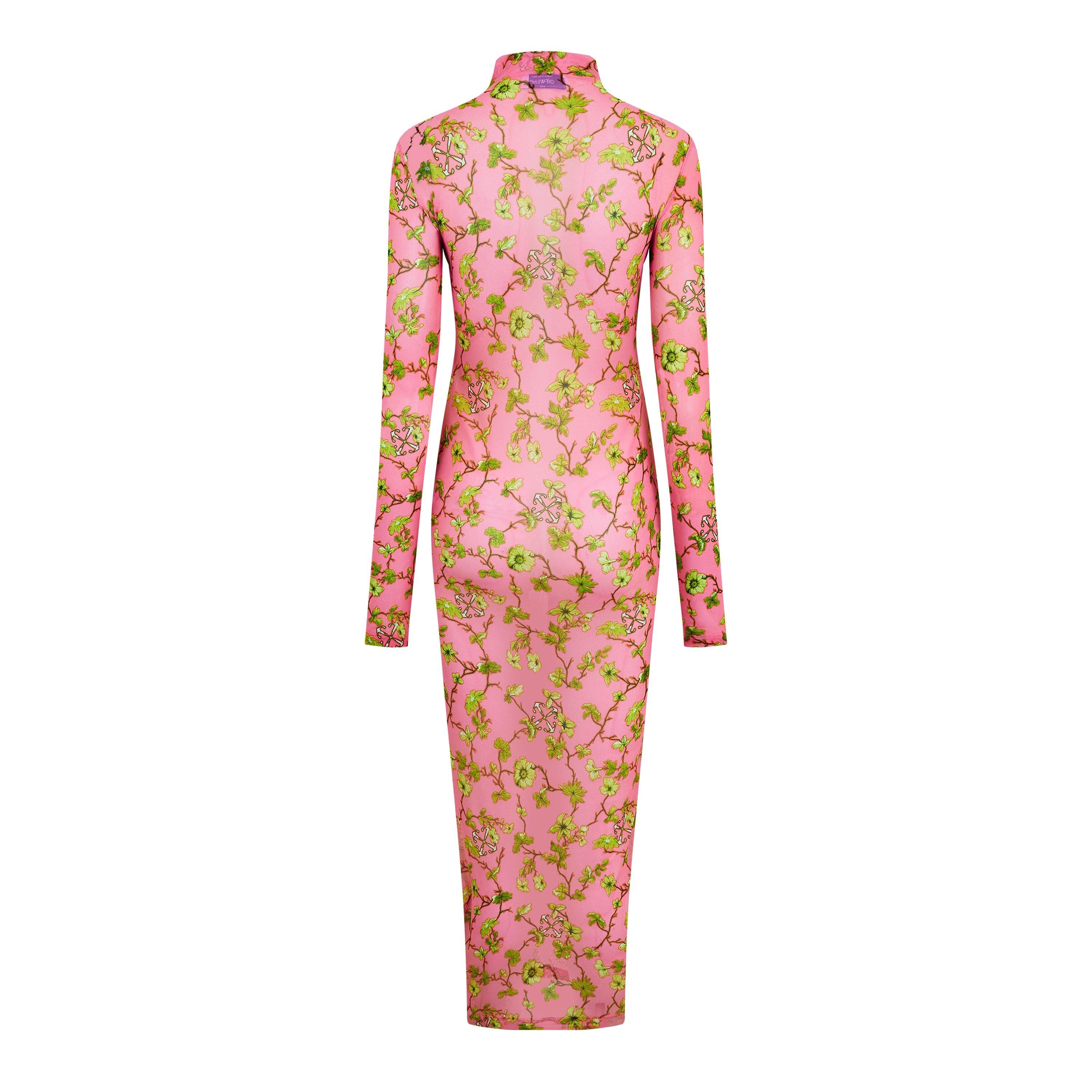 Ramage Tulle Long Sleeve Floral Maxi Bodycon Dress