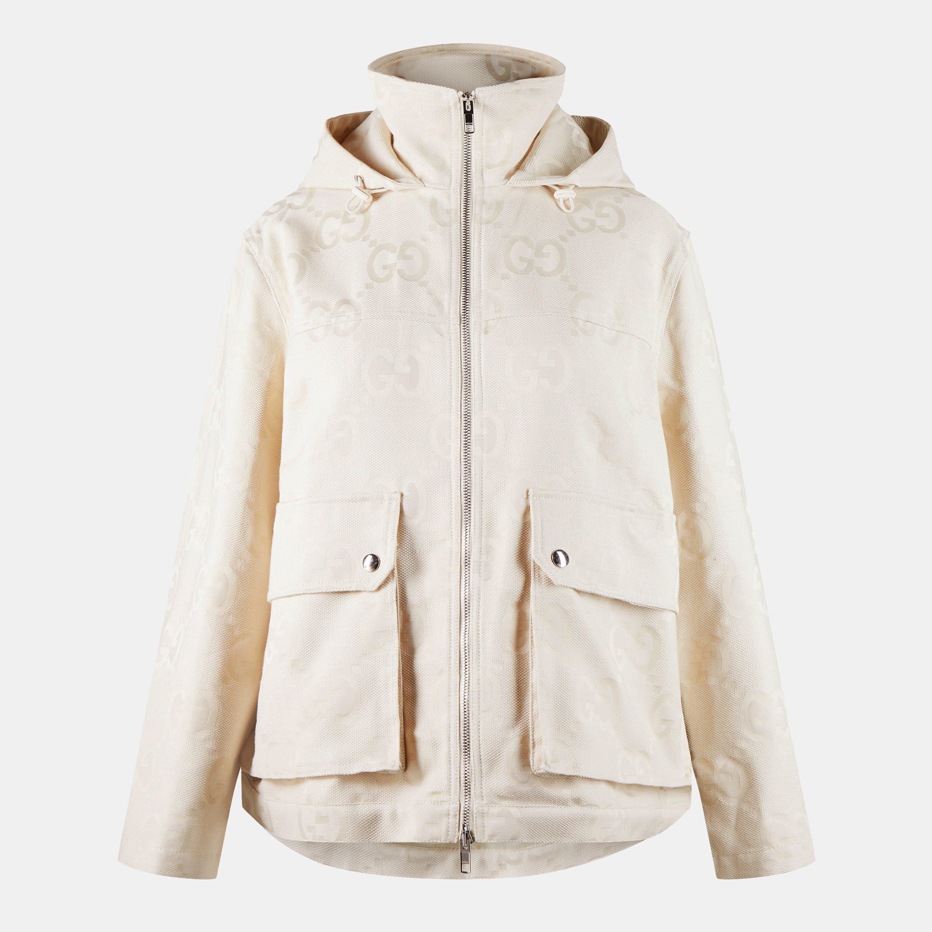 Jumbo GG Canvas Cotton Long Sleeve Mid-Length Hooded Rain Anorak