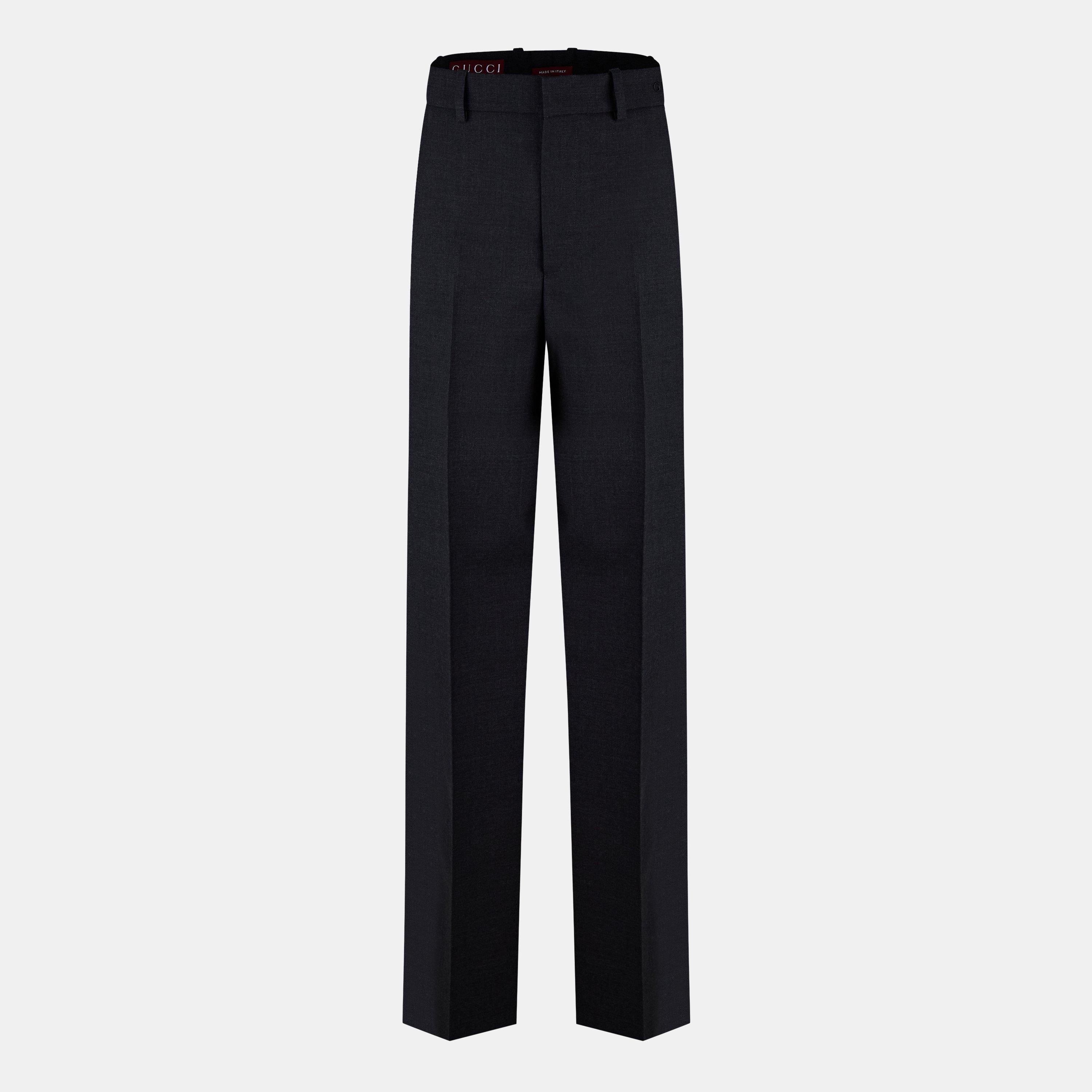 Plain Wool Wide Leg Trousers