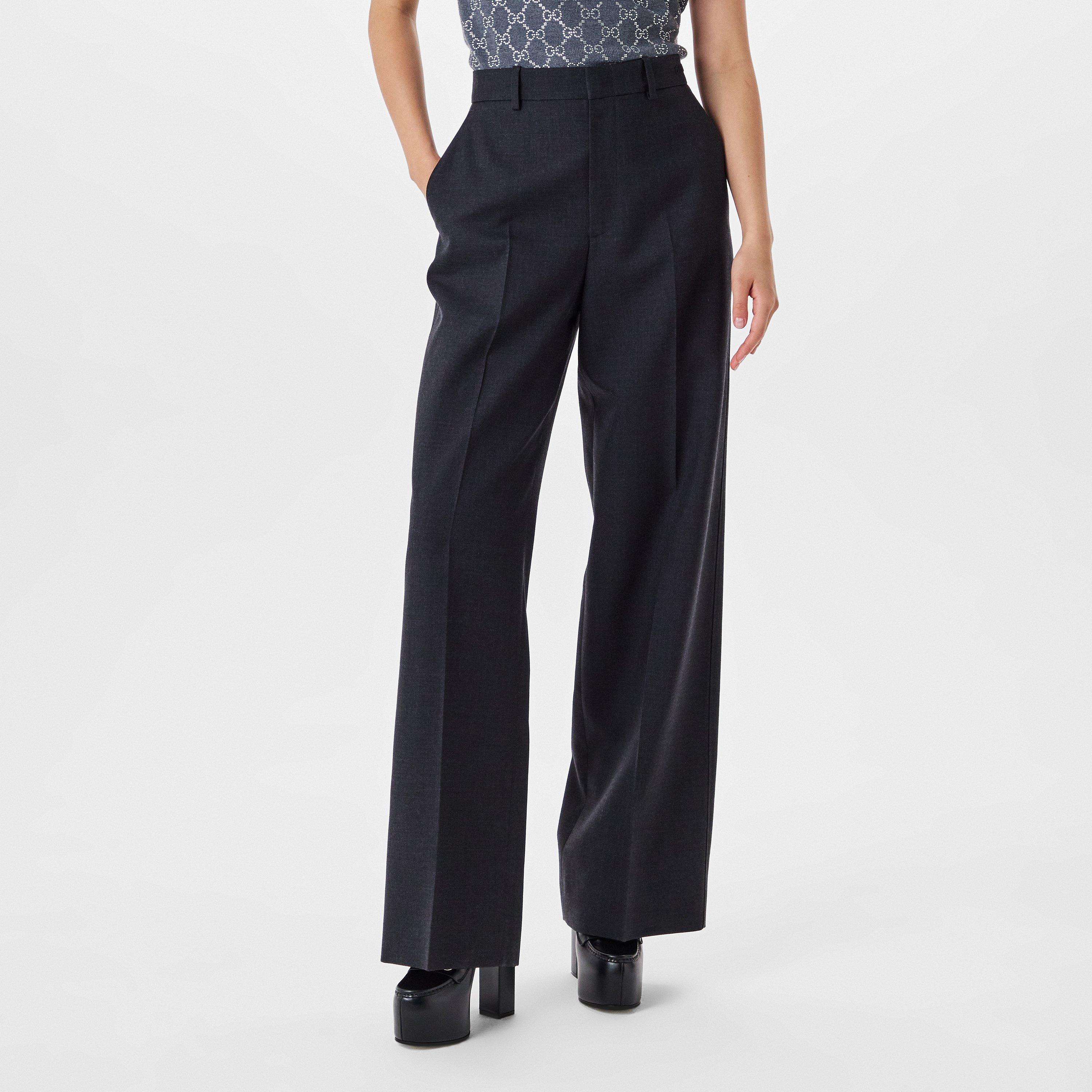 Plain Wool Wide Leg Trousers