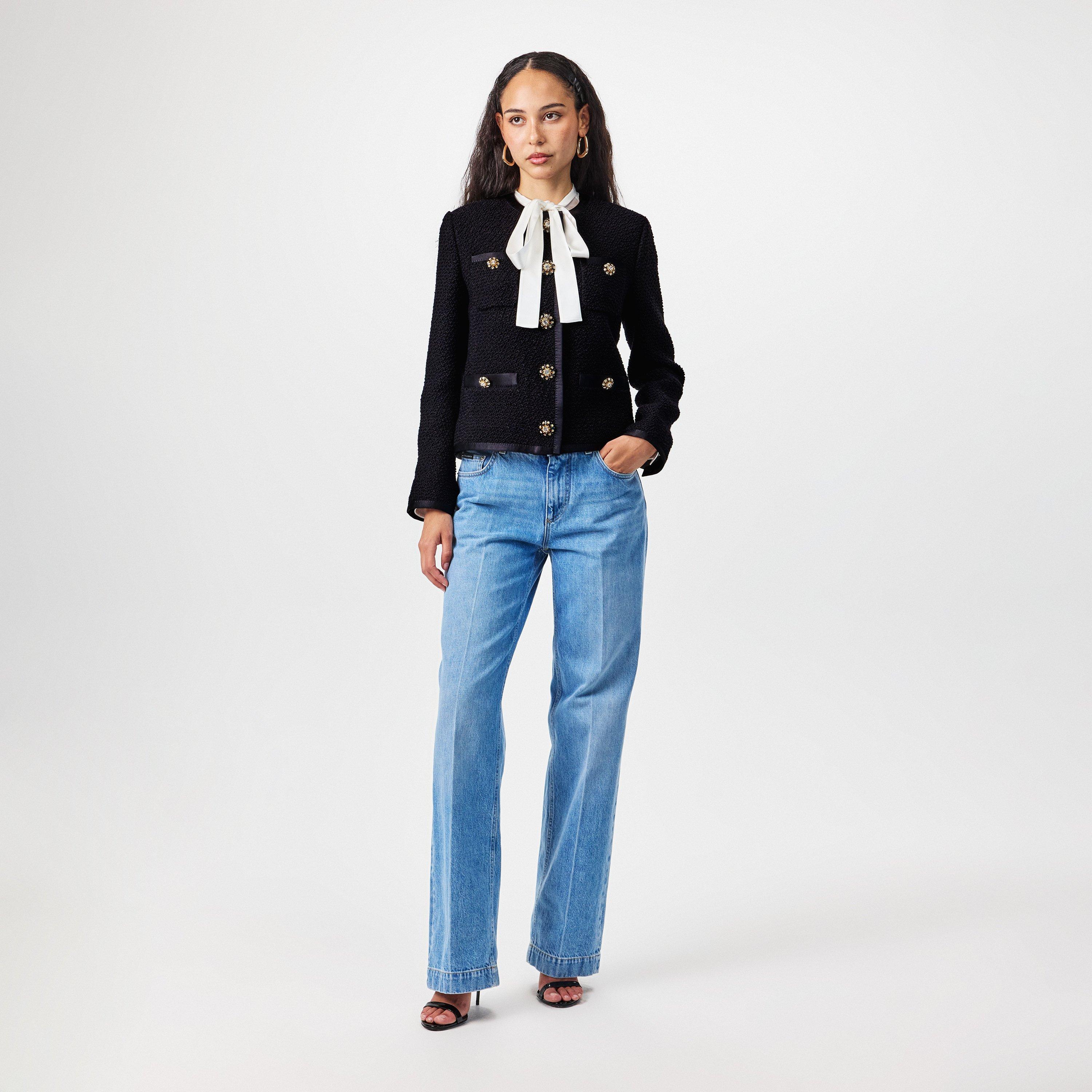 Buttoned Boucle Wool Long Sleeve Overcoat