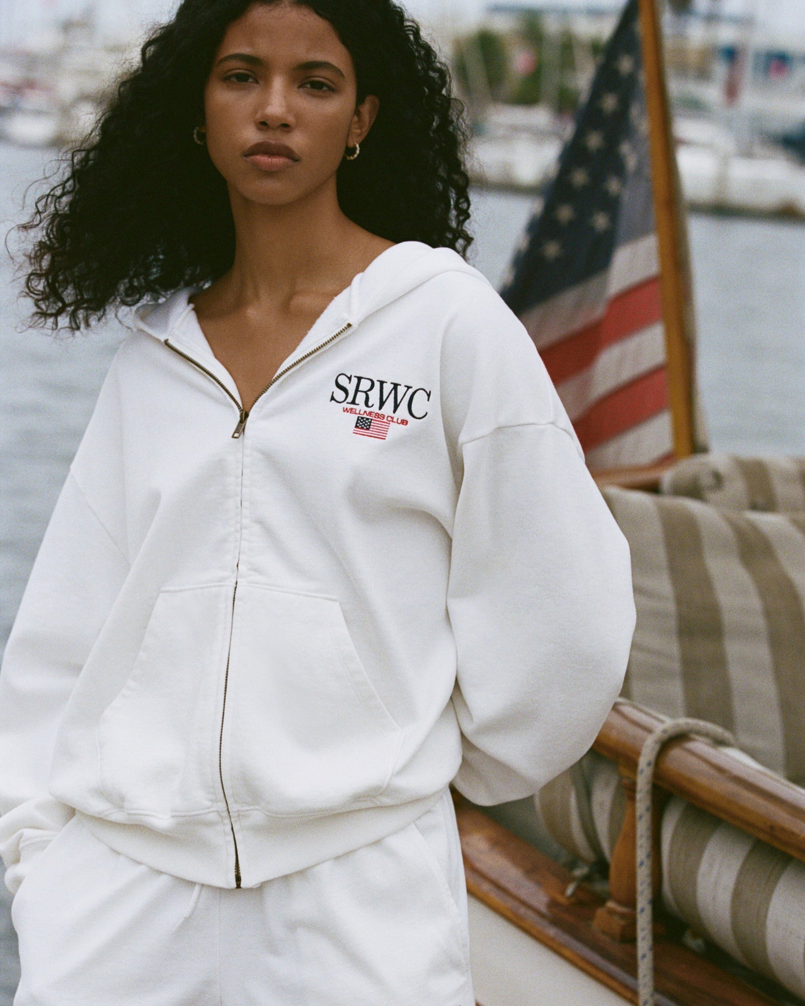 Nautical Embroidered Zip Hoodie - White