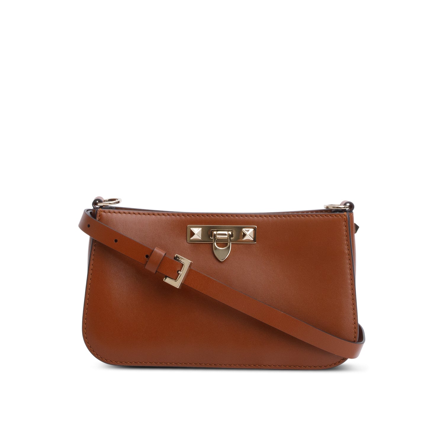 Brown Calfskin Rockstud Fierce Small Shoulder Bag