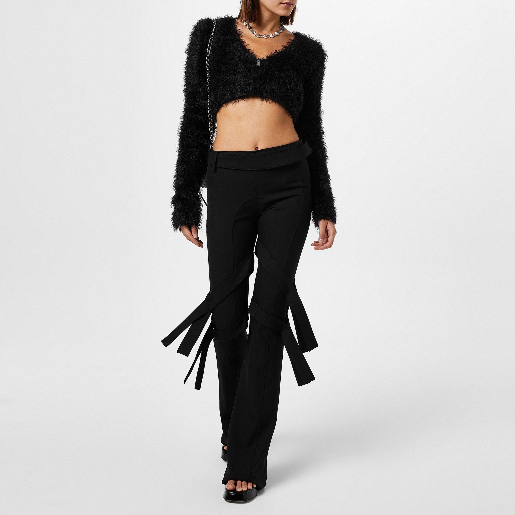 Strap-Detail Flared Trousers